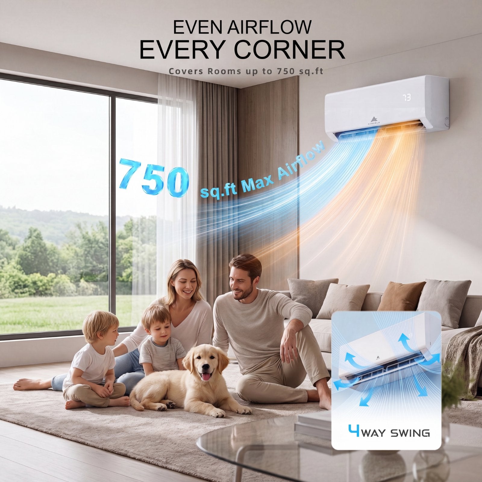 Aircold 12000 BTU Mini Split Air Conditioner and Heater, 115V 22 SEER2 Energy Saving Ductless Inverter AC Heat Pump with WiFi, Cool and Heat up to 750 Sq.Ft