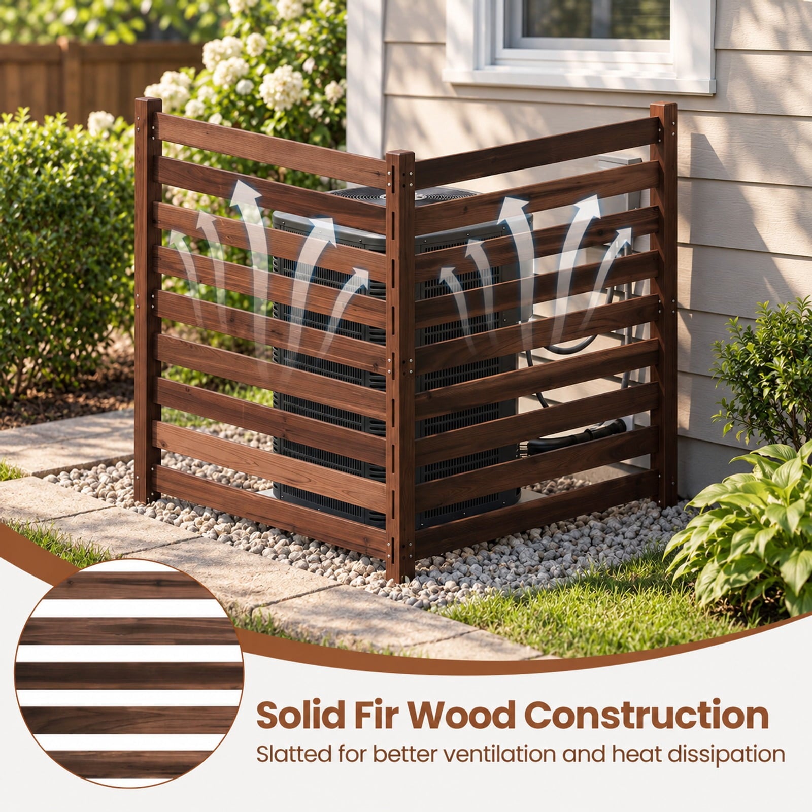 Fenbeli 2-Panel Wooden Outdoor Privacy Fence with Ground Stakes, Fir Wood Frame, Brown, Product Dimensions of Each Screen 38.5