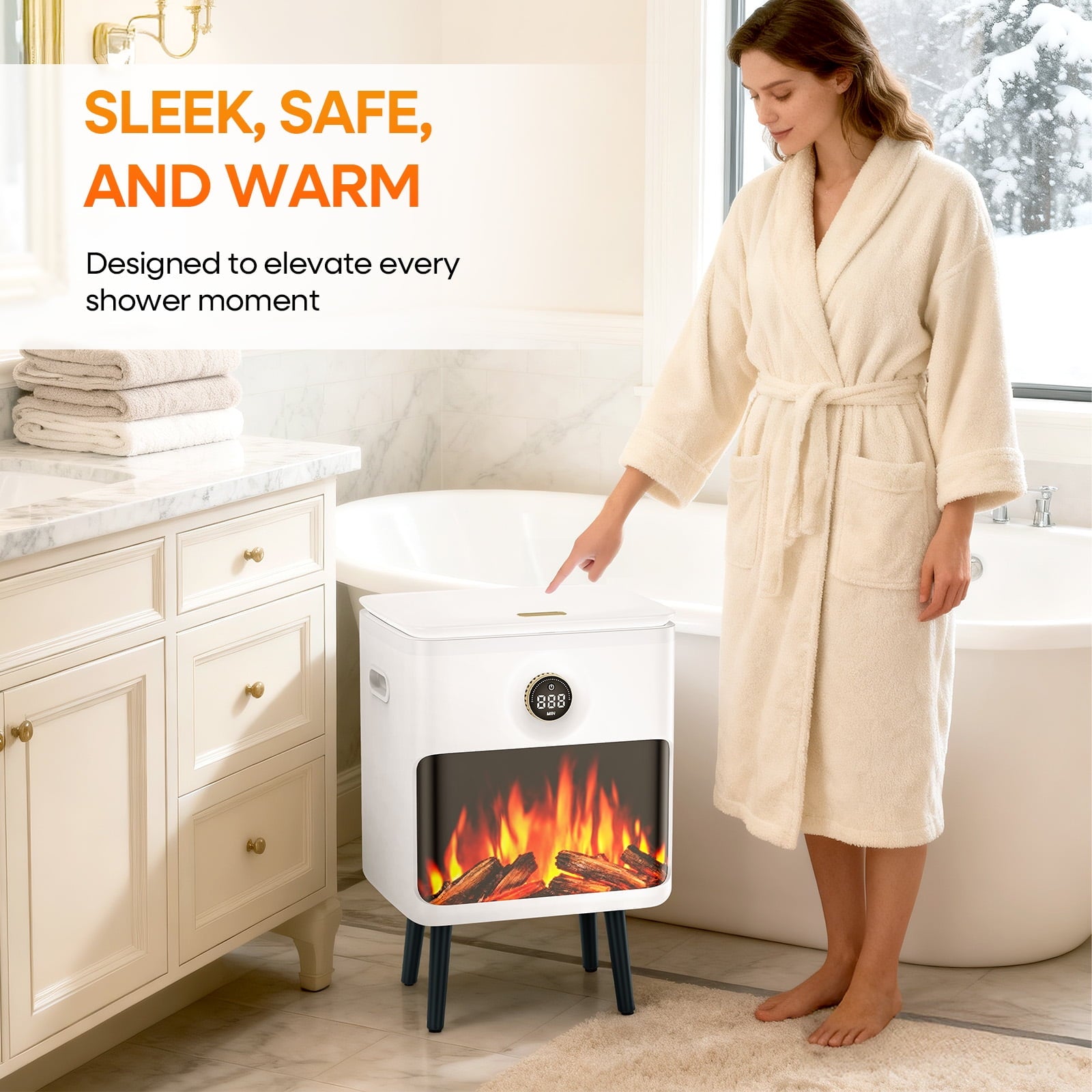 Fenbeli 22L 3D Flame Towel Warmer, Fast Heating Electric Towel Heater with Timer for Bathroom Spa