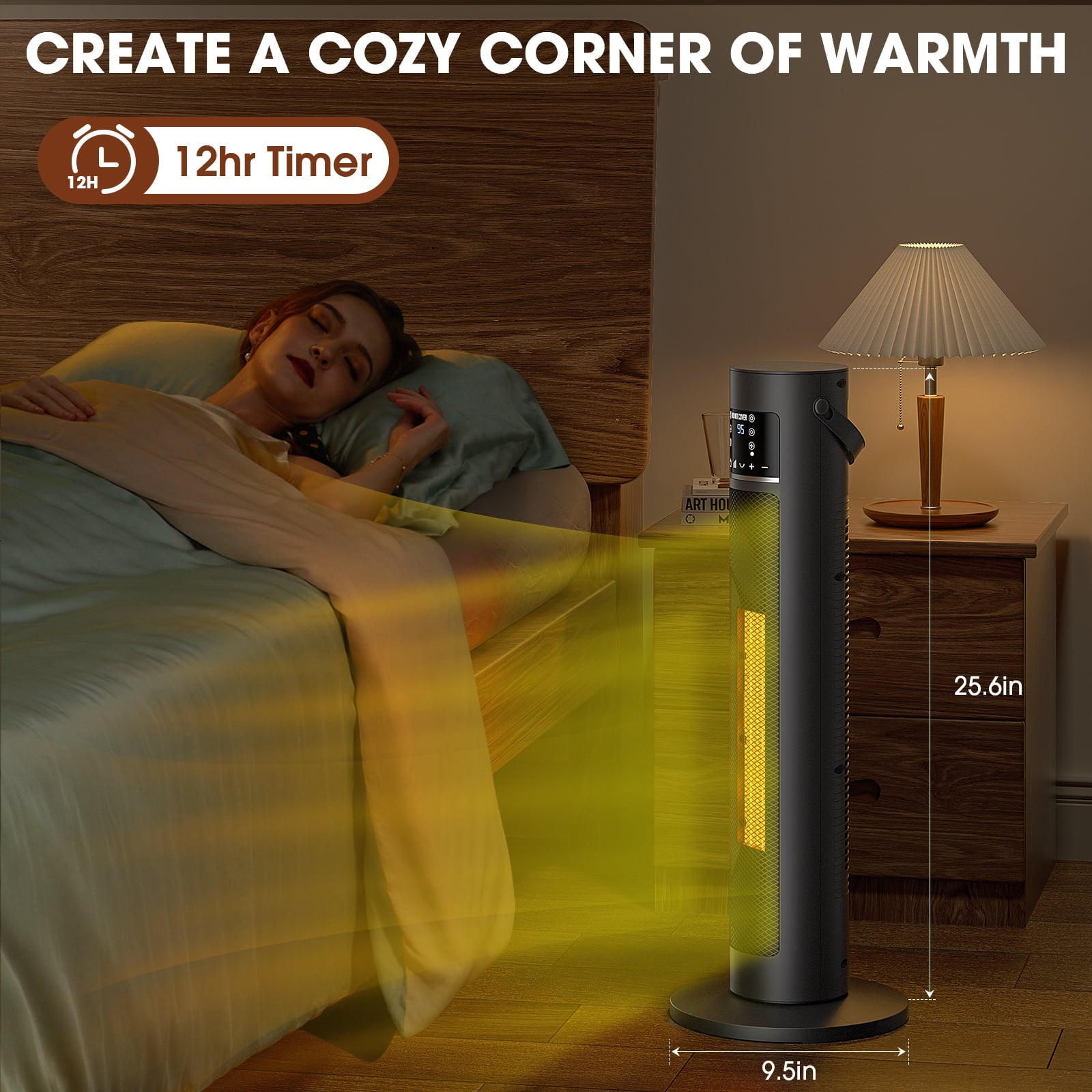 Fenbeli Space Heater for Indoor Use 1500W 26in Oscillating Electric Tower Electric Heater with Remote