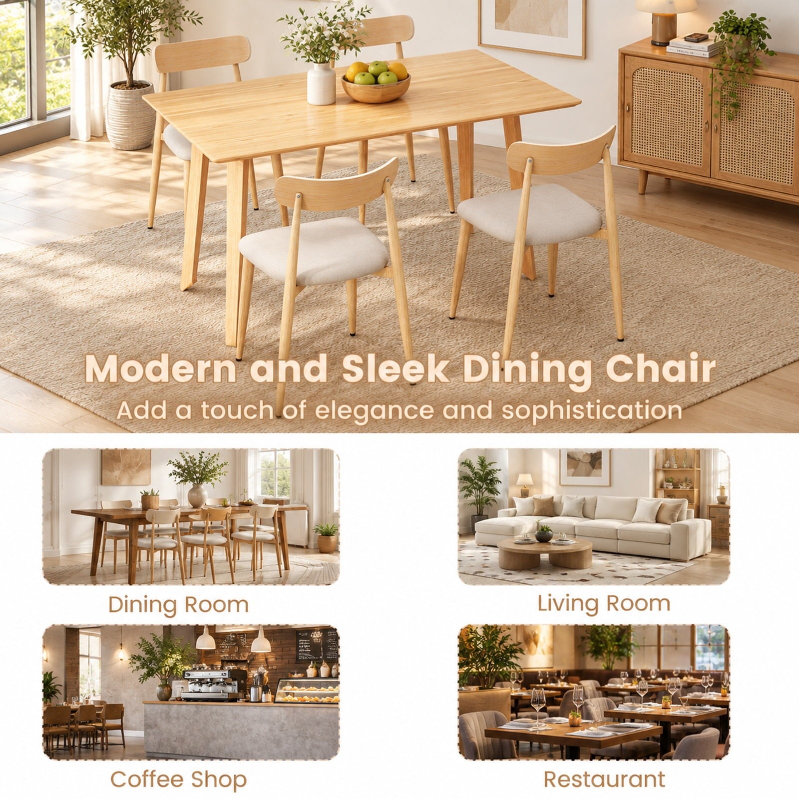 Fenbeli Linen Fabric Upholstered Modern Dining Chair Set of 2 with Padded Seat and Curved Back, Chair 340 lbs Capacity, 19.5 x 19 x 31 Footprint