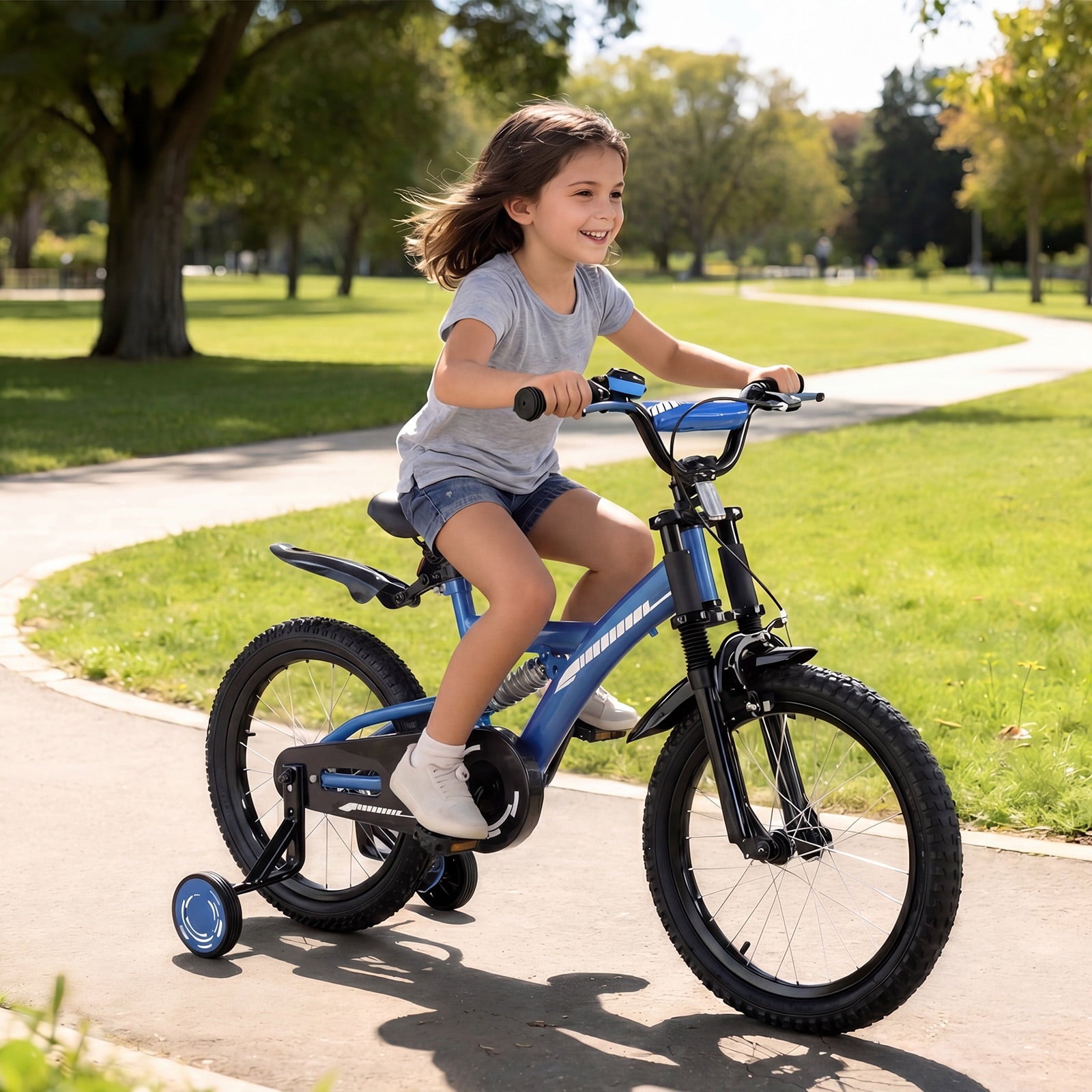 Fenbeli 18 Inch Kids Bike with Training Wheels for Boys Ages 6-9, Blue