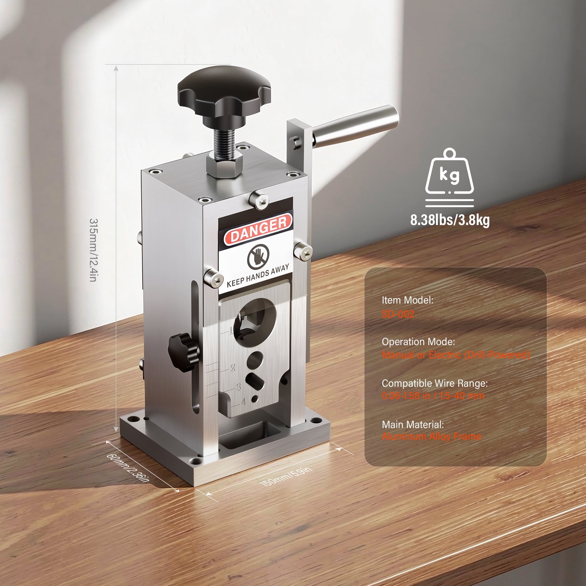 Fenbeli Manual Wire Stripping Machine 0.06-1.5in Heavy Duty with Hand Crank and Drill Powered for Scrap Copper Recycling, White