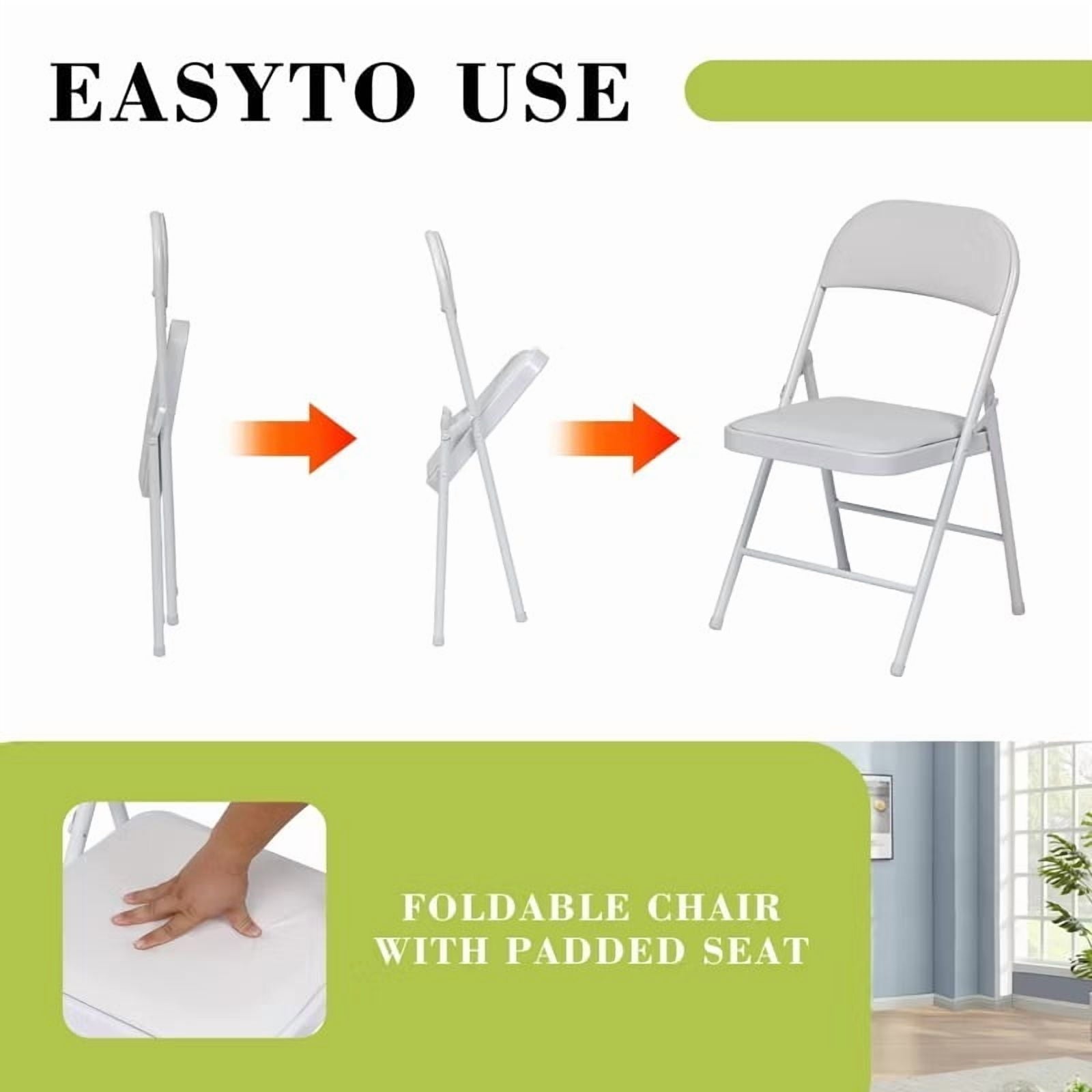 Furnibear 4 Pack Folding Chairs with Padded Vinyl Seat, Heavy-Duty Metal Frame, Supports 330 lbs, Portable & Lightweight,Gray