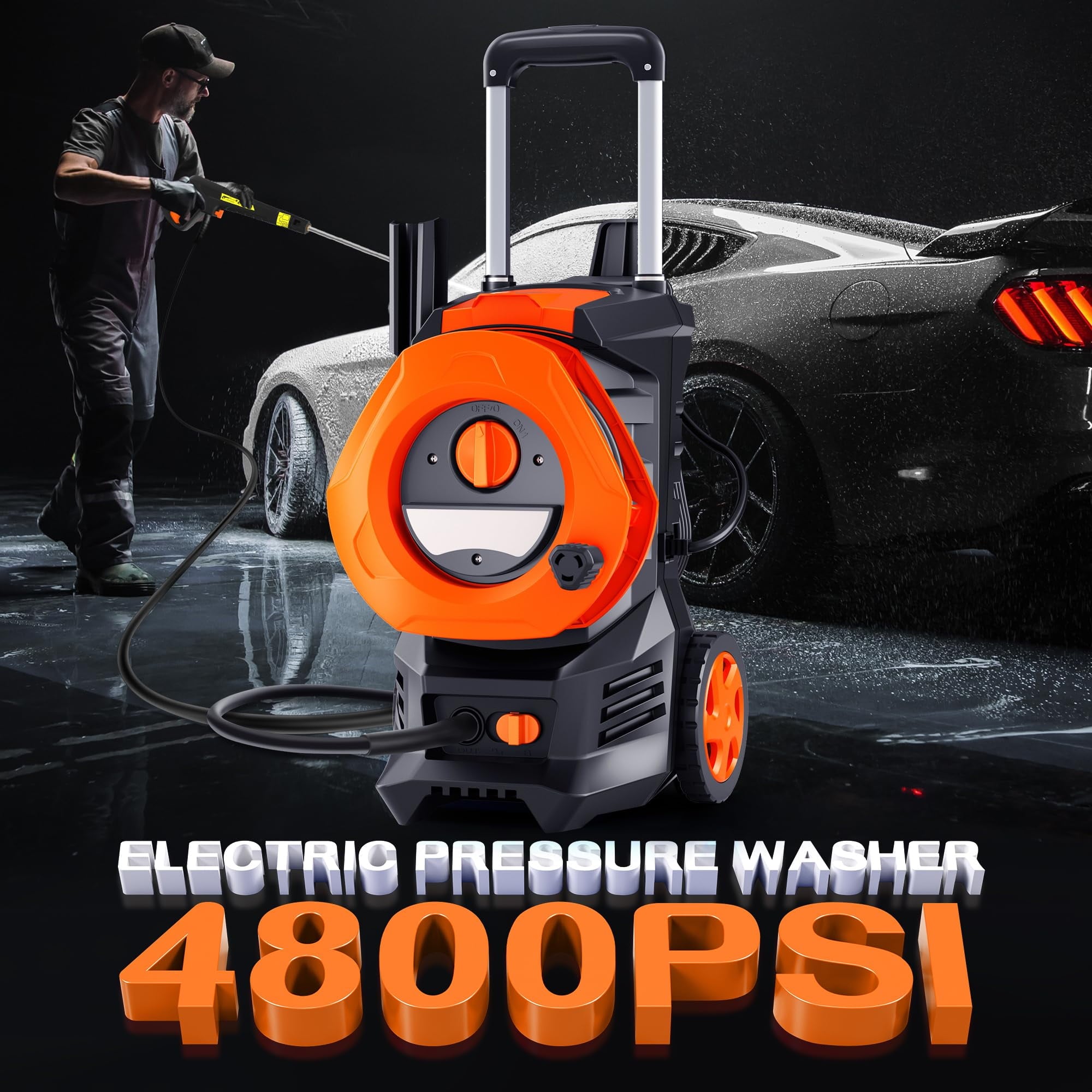 ALPULON 4800PSI Electric Pressure Washer 3.2GPM Power Washer with 4 Quick Connect Nozzles 2000W Cleaning Machine for Car Cleaning Orange