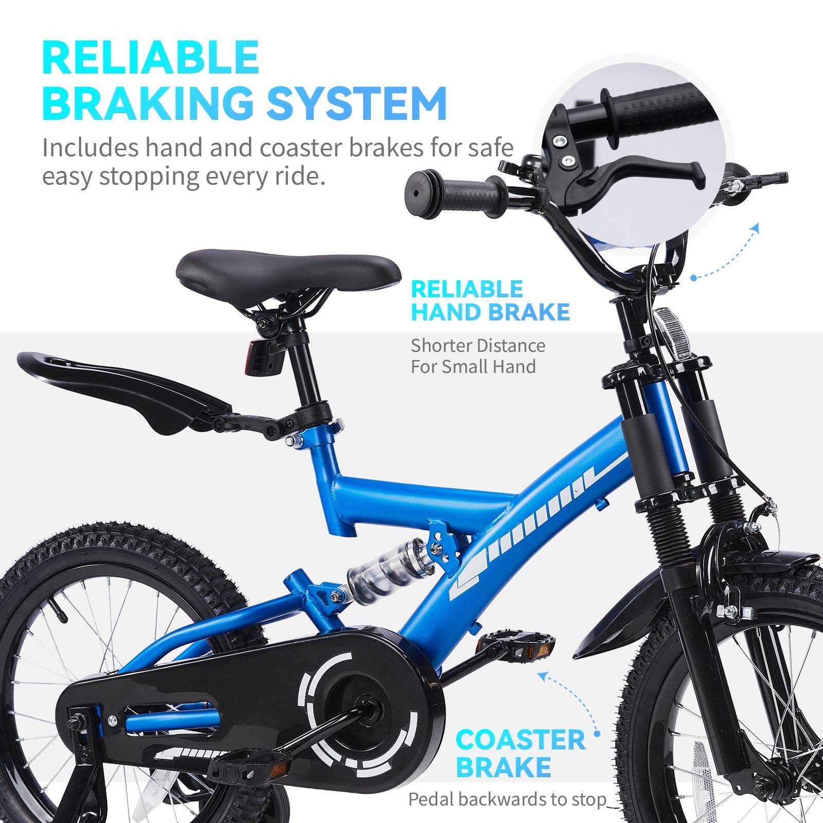 Fenbeli 18 Inch Kids Bike with Training Wheels for Boys Ages 6-9, Blue
