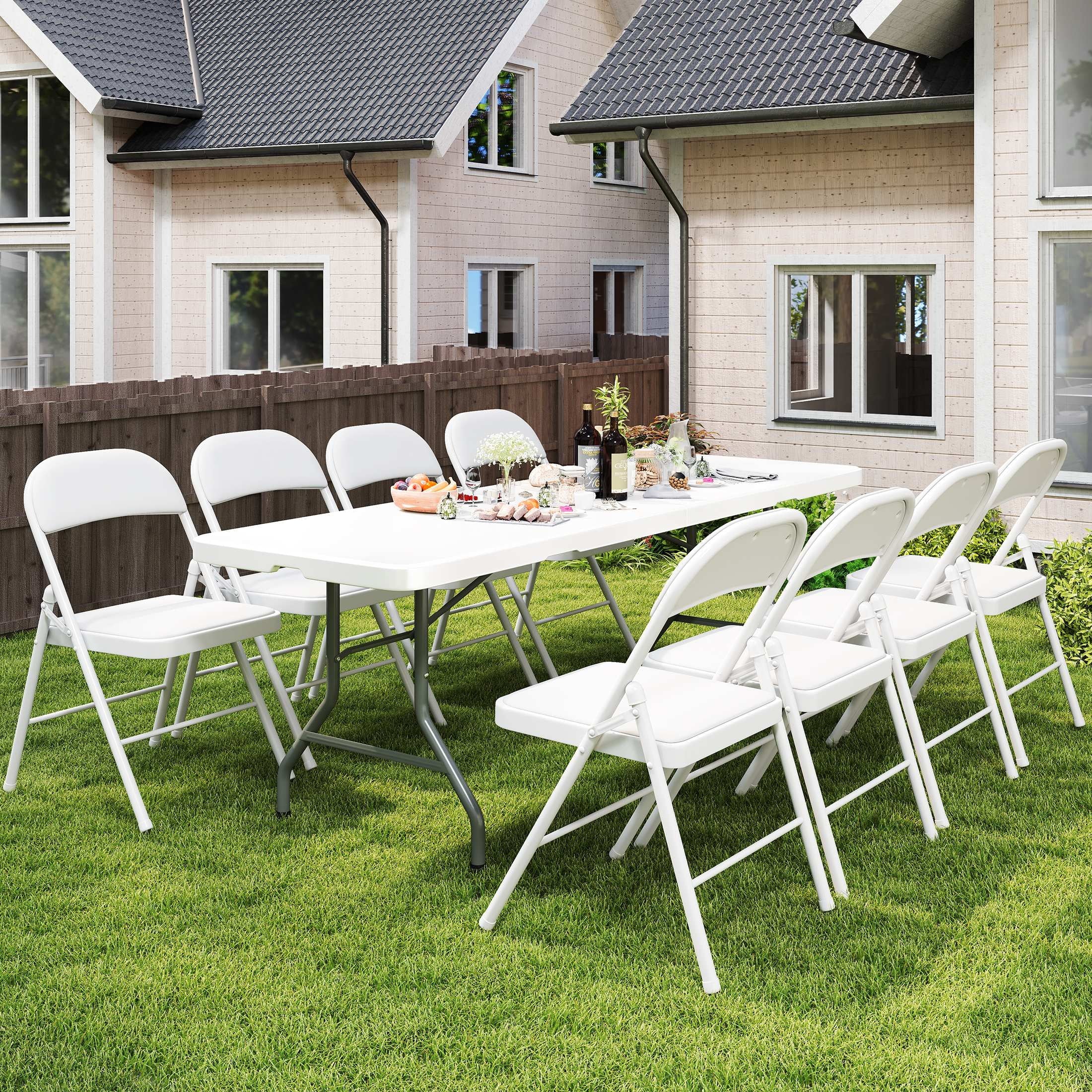 Furnibear 8 Foot Folding Table for Indoor and Outdoor Events, Portable Foldable Table with Sturdy Steel Legs, White