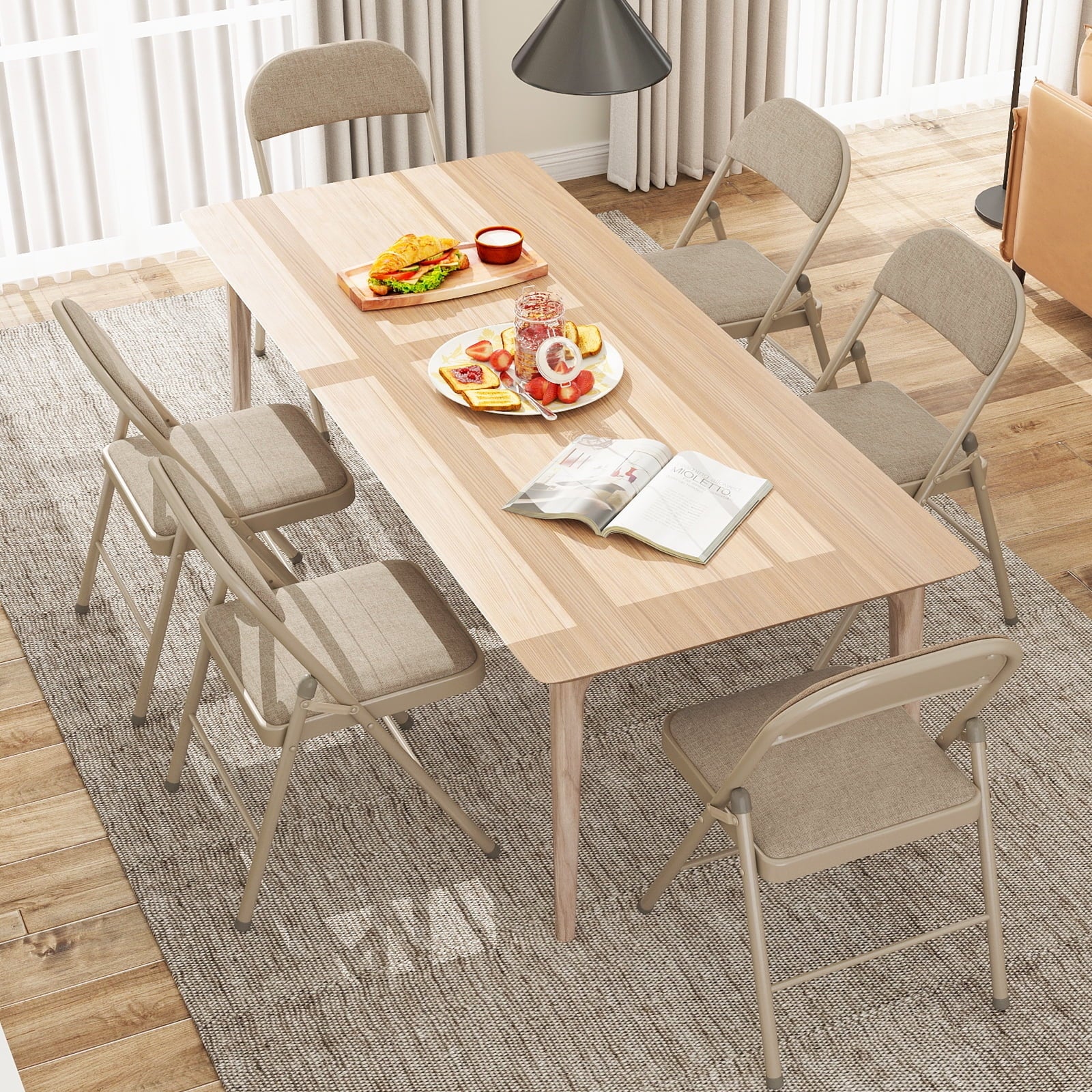 Fenbeli 6 Pack Folding Chairs with Padded Seats, Brown