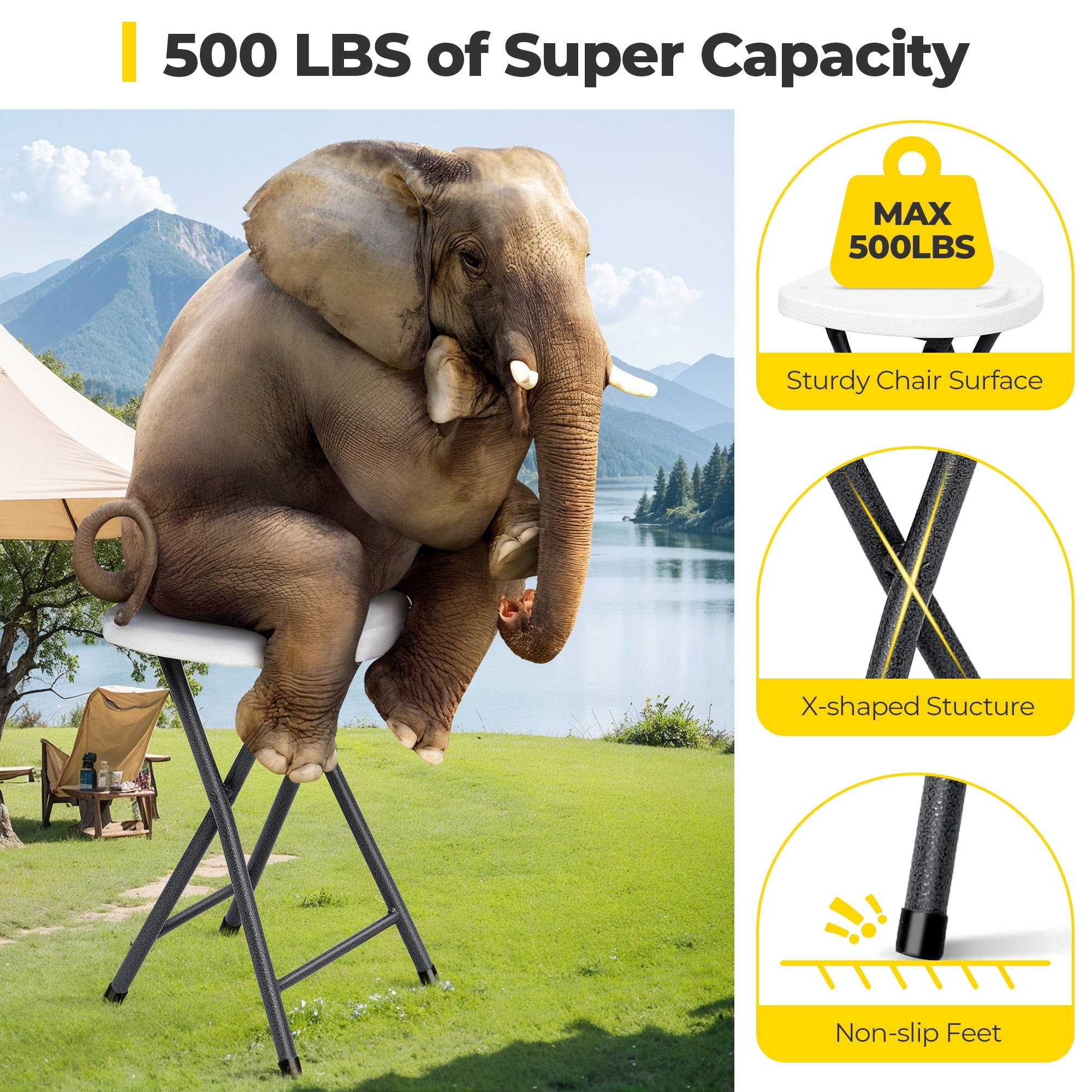 Fenbeli 4 Pack Portable Folding Stool with Handle, 18 Inch Foldable Stool Camping Chair with 500lbs Capacity for Dorm, Kitchen, Vanity, Church and Outdoor use