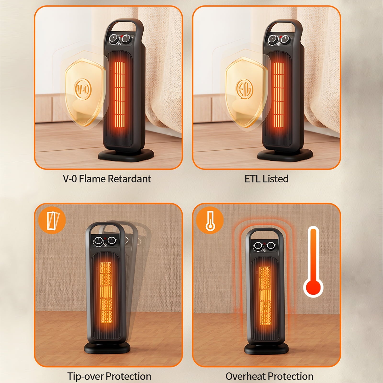 Fenbeli Space Heater, 1500W Electric Heater for Indoor Use, Portable PTC Ceramic Heater for Bedroom, Office