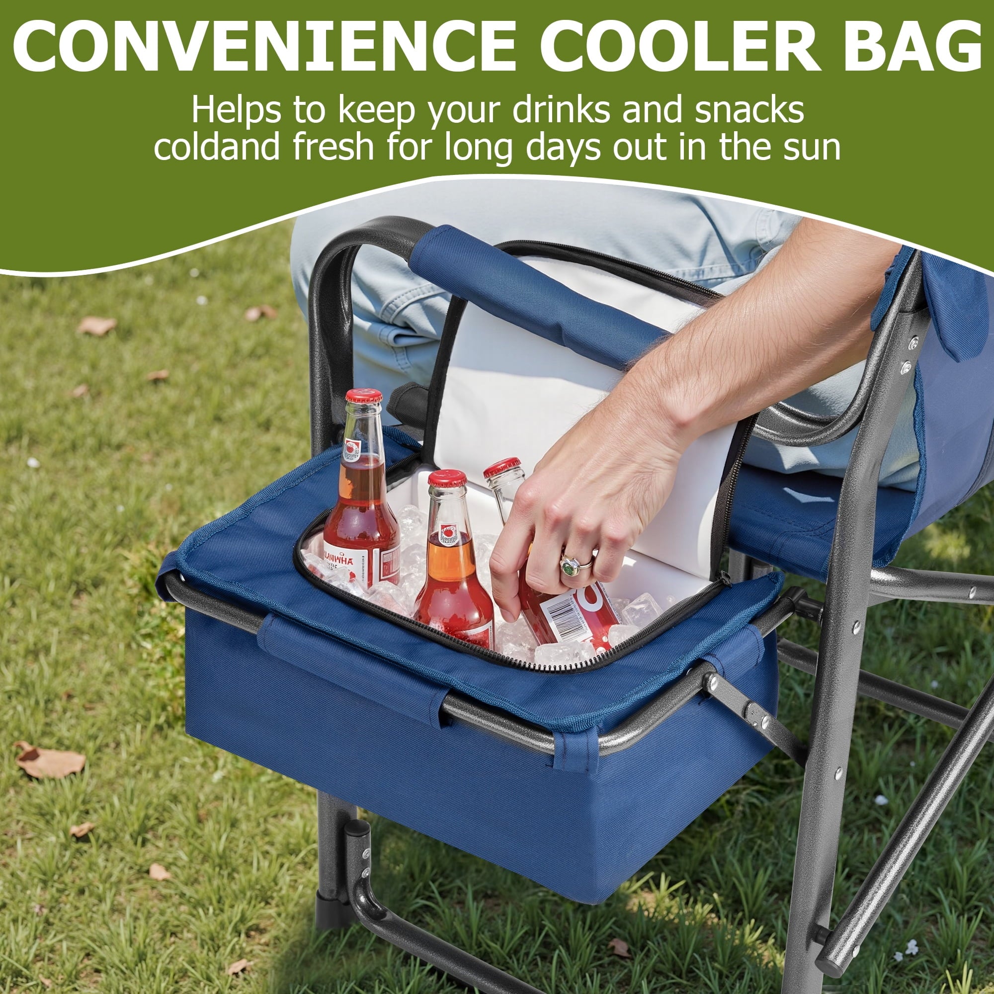 Fenbeli 300lbs Folding Camping Chairs with Cooler Bag and Table Lawn Chairs for Outside Sports Fishing Blue