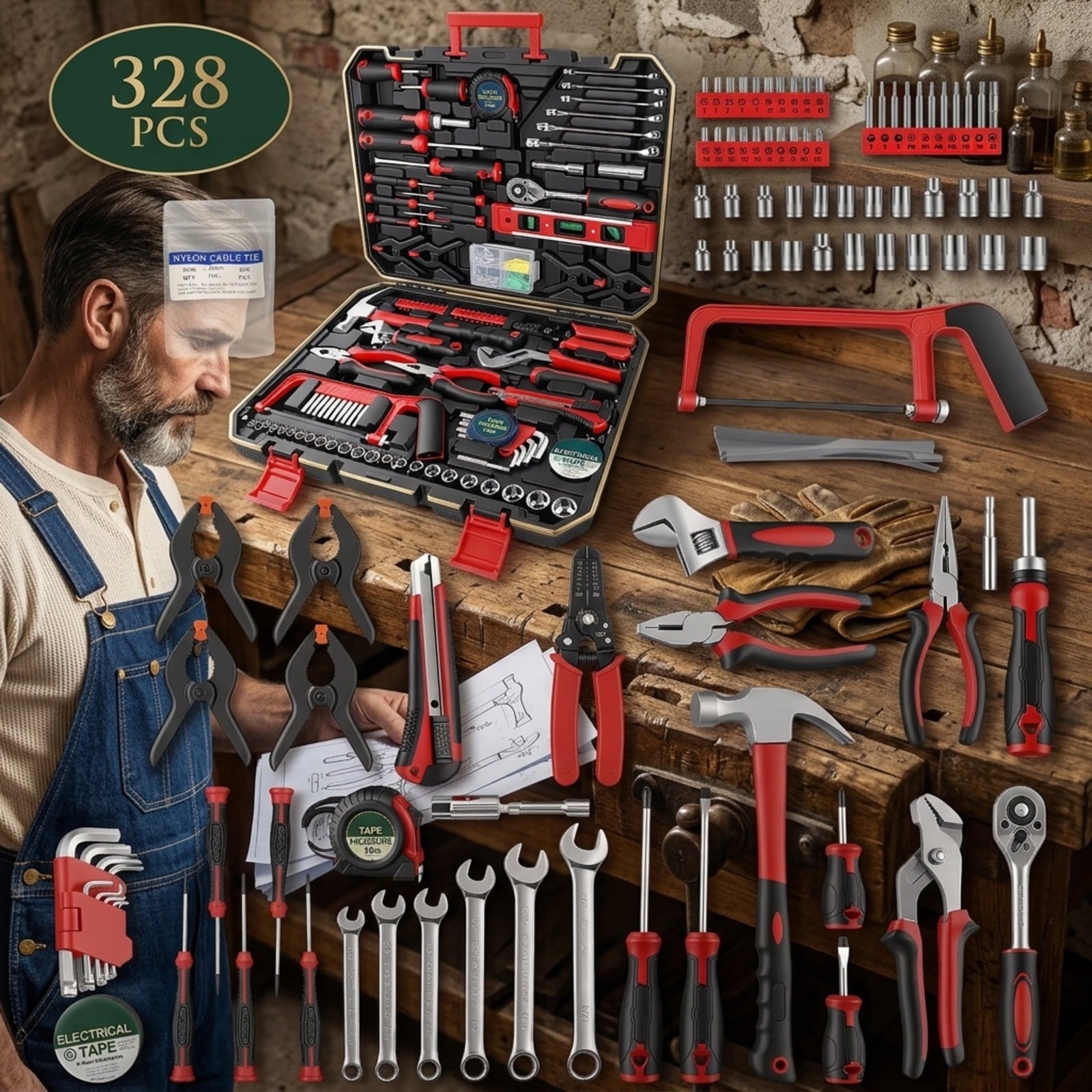 Fenbeli 328-Piece Home Tool Kit with Socket and Wrench Set, Portable Carrying Case for Household, DIY and Auto Repair
