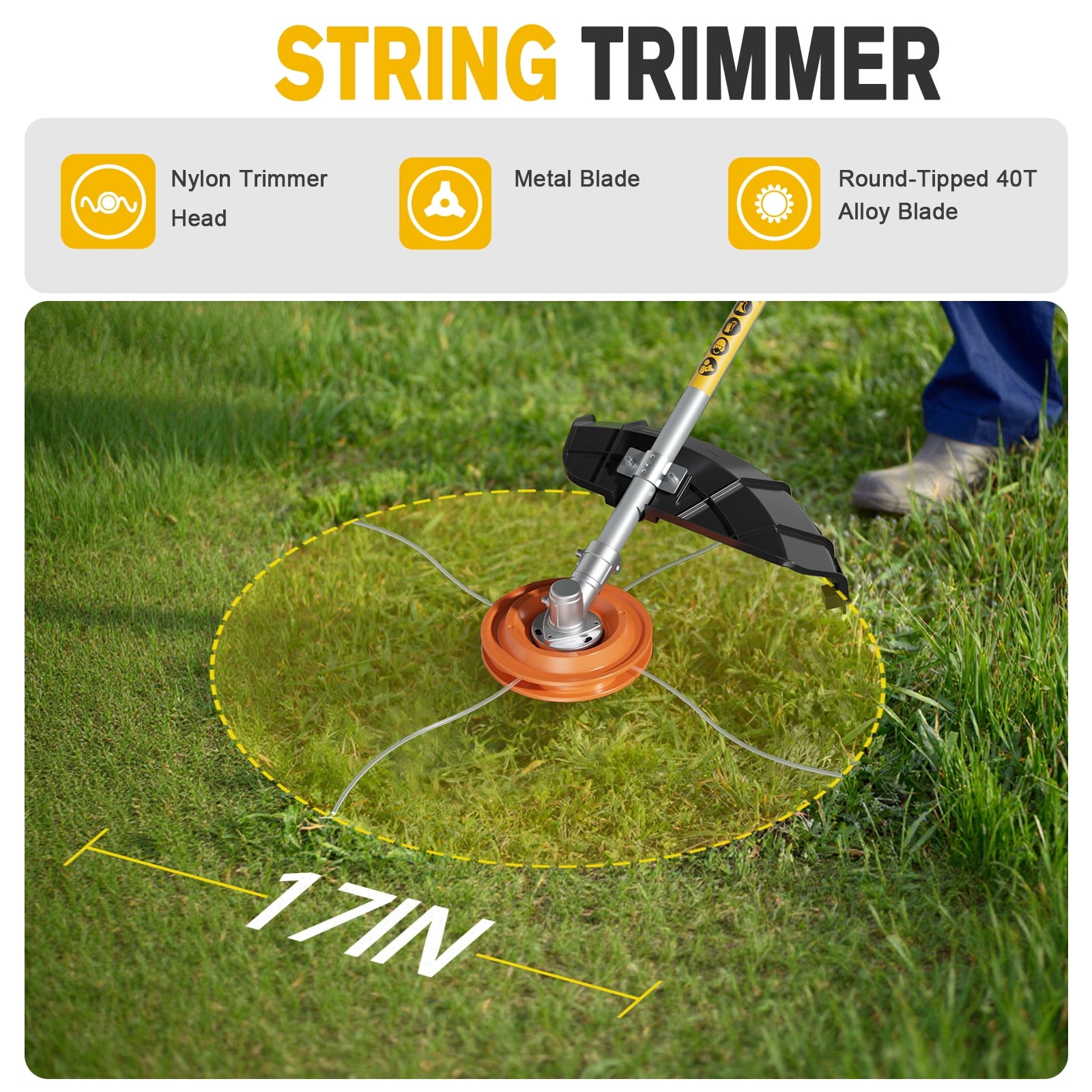 Fenbeli 4 in 1 Cordless Yard Tool Combo, String Trimmer, Brush Cutter, Pole Saw and Hedge Trimmer Kit, 40V Max Lithium Battery Powered with 2 Batteries and Charger