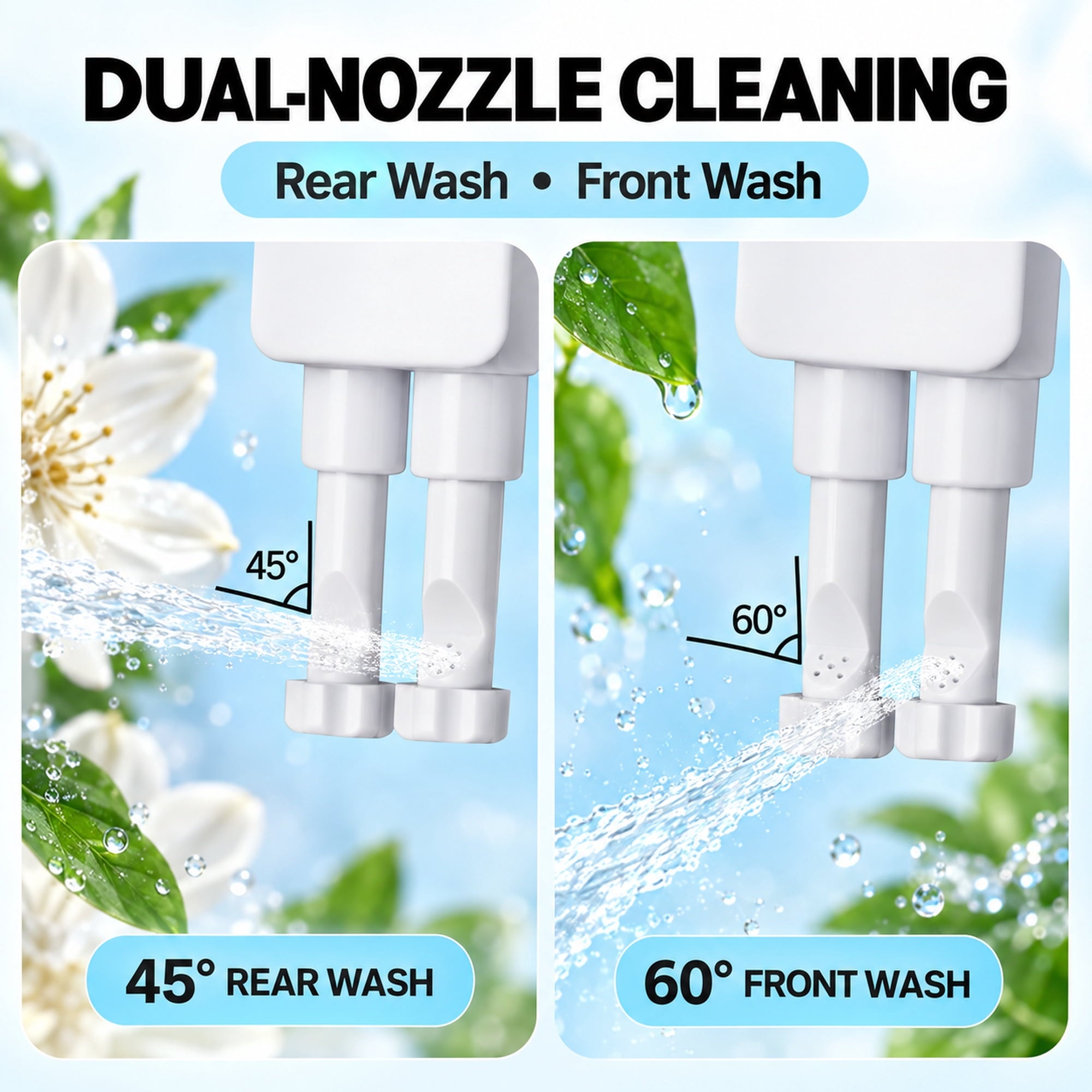 Fenbeli Bidet Attachment for Toilet, Non-Electric Dual Nozzle Bidet with Feminine and Rear Wash, Hot and Cold Water Toilet Seat Attachment with Self-Cleaning Nozzle, White