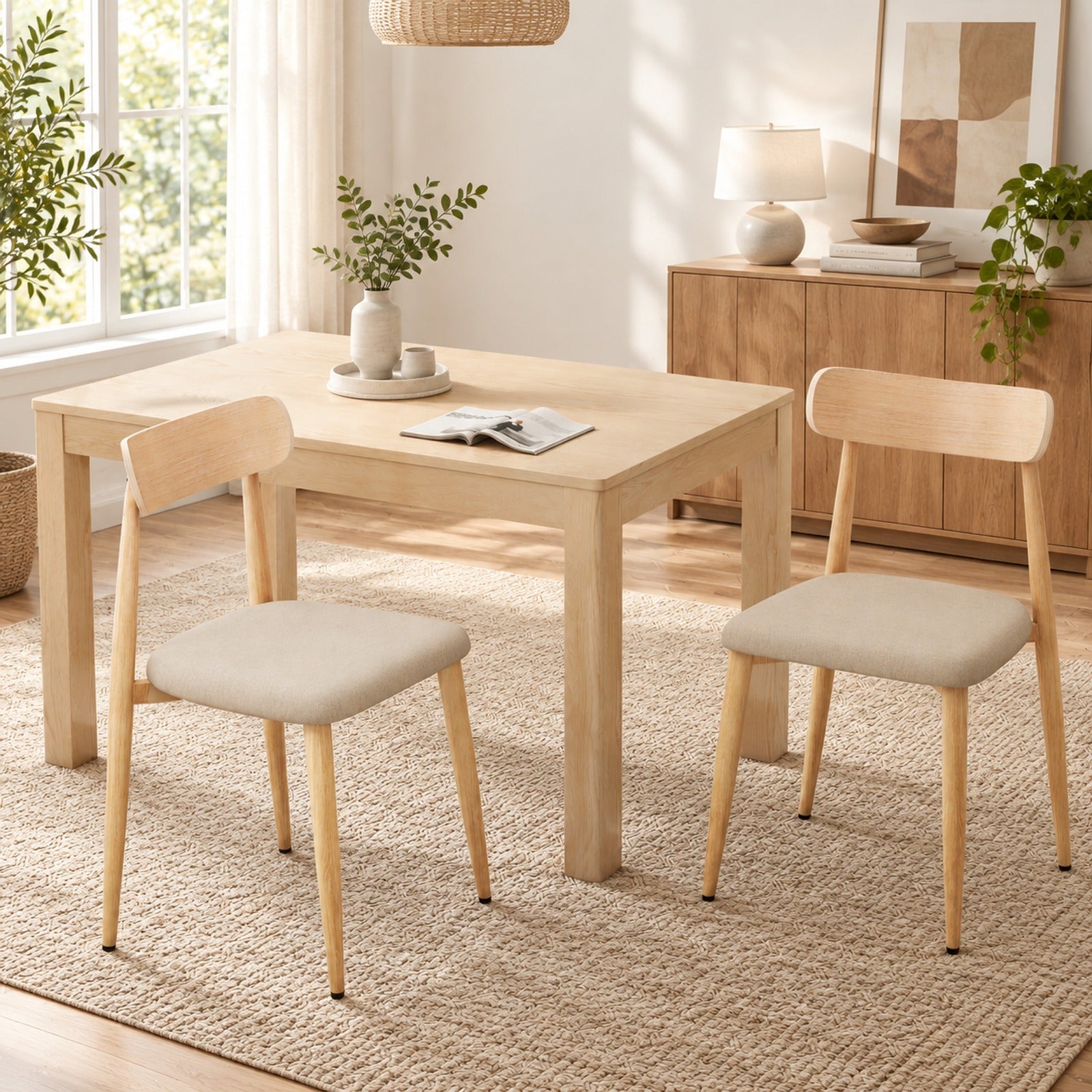 Fenbeli Linen Fabric Upholstered Modern Dining Chair Set of 2 with Padded Seat and Curved Back, Chair 340 lbs Capacity, 19.5 x 19 x 31 Footprint