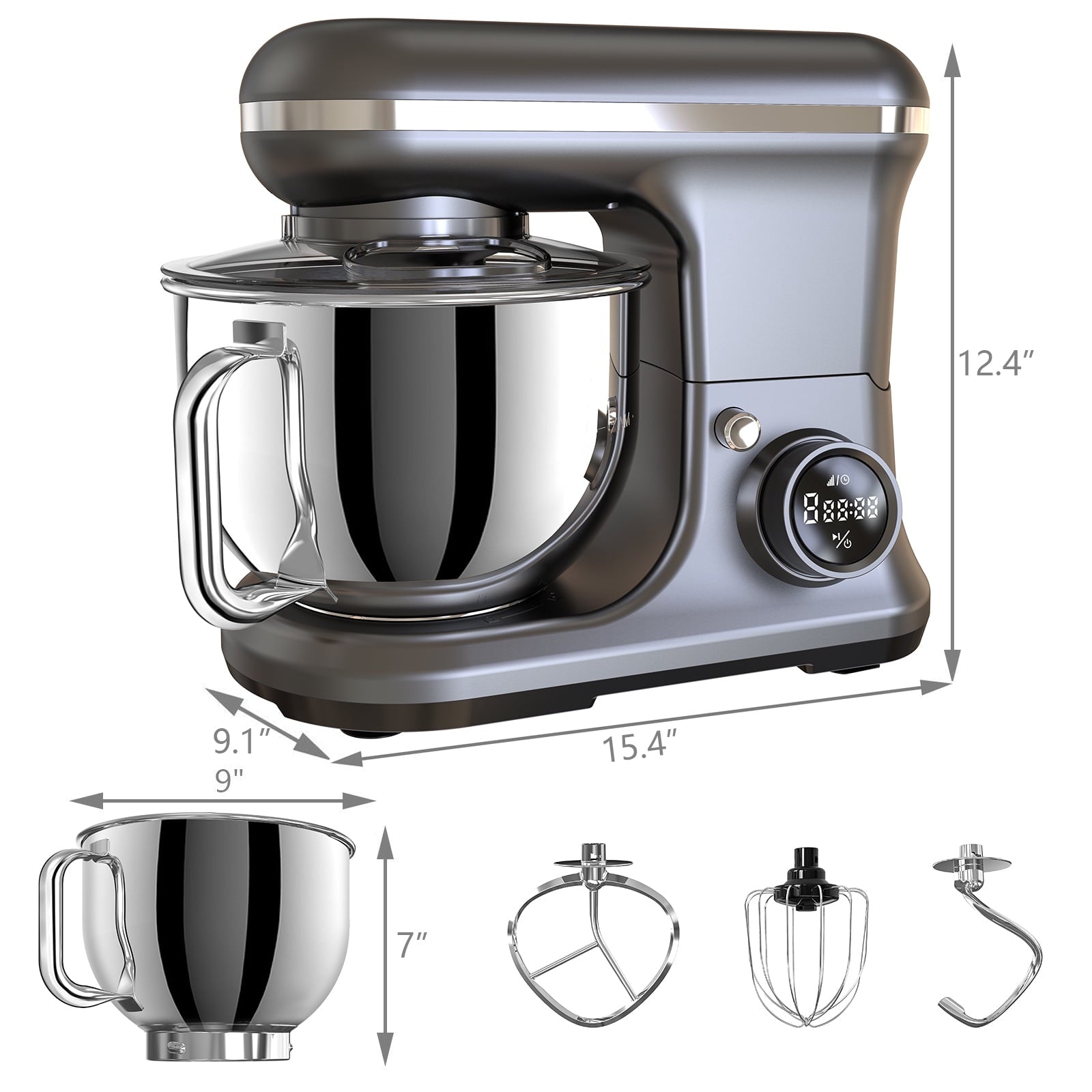 Fenbeli 5.3Qt Stand Mixer,650 W 8 Speeds Kitchen Electric Food Mixer for Daily Use with Egg Whisk,Dough Hook,Flat Beater,Black