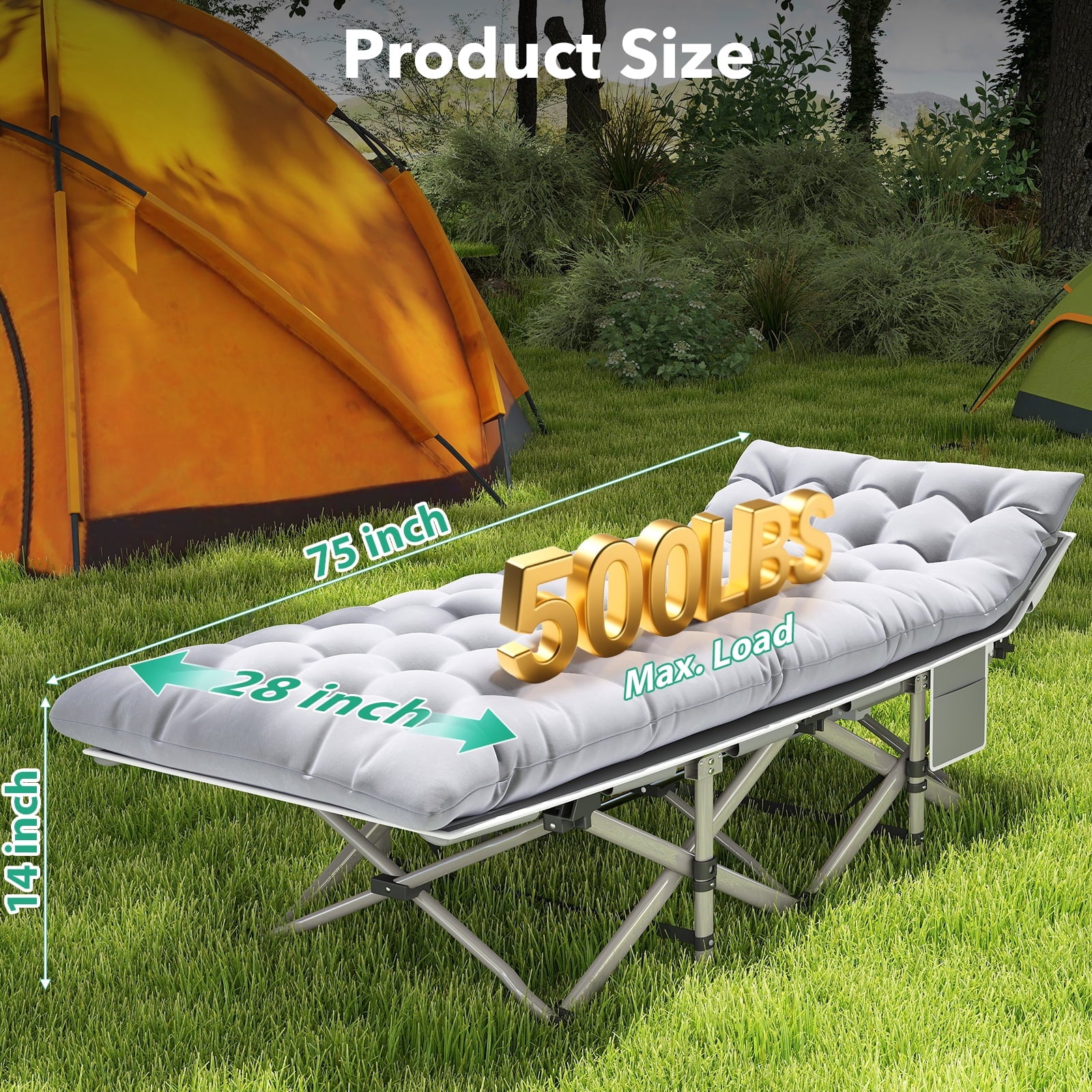 Fenbeli Folding Camping Cots for Adults, Heavy Duty Folding Bed with Carry Bag for Traveling Camp Office Use 75in x 28in, Gold
