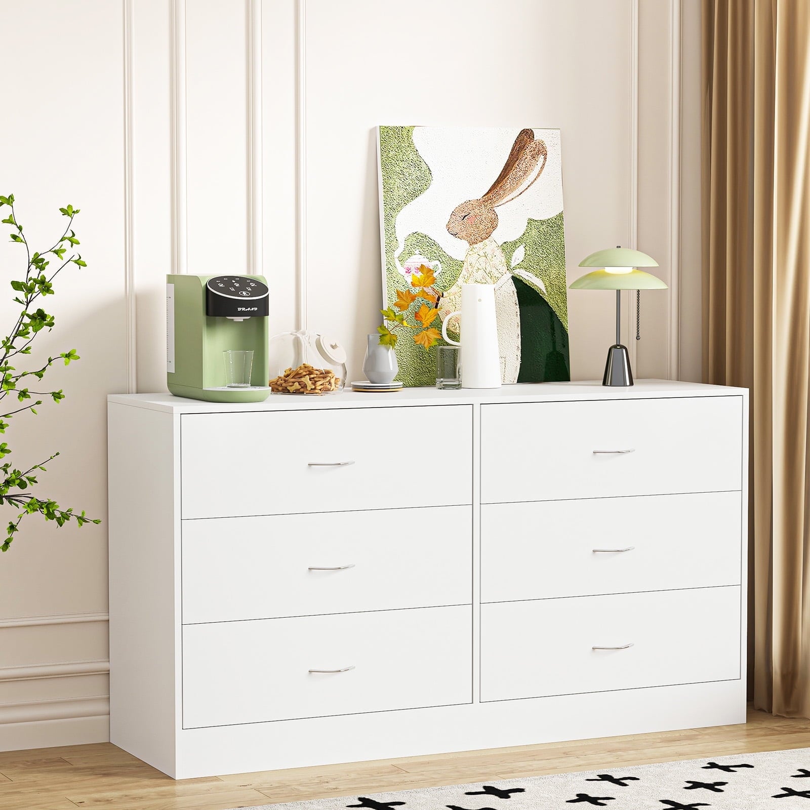 Fenbeli Modern 6 Drawer Dresser for Bedroom, White Drawer Dresser with Metal Handles, Storage Chest for Bedroom, Living Room, Office