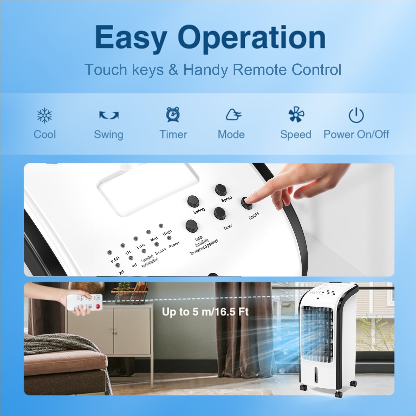 168 Evaporative Portable Air Cooler Fan and Humidifier, White