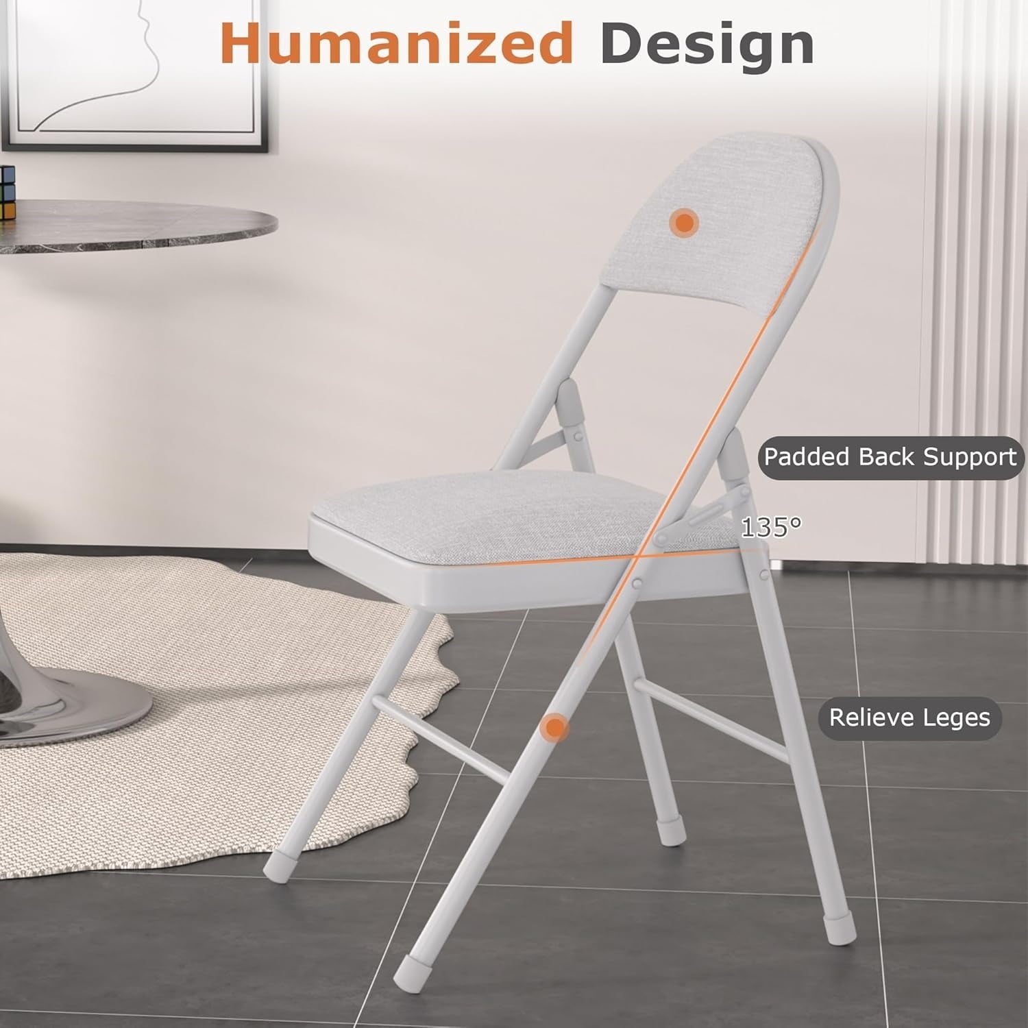 Furnibear 4 Pack Folding Chairs with Padded Vinyl Seat, Heavy-Duty Metal Frame, Supports 330 lbs, Portable & Lightweight,Gray