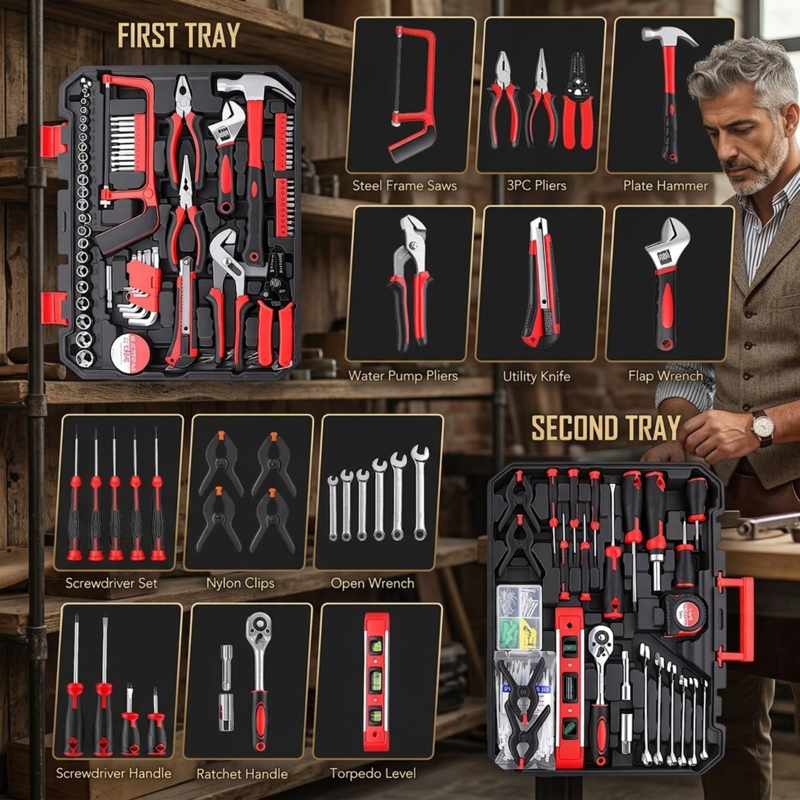 Fenbeli 328-Piece Home Tool Kit with Socket and Wrench Set, Portable Carrying Case for Household, DIY and Auto Repair