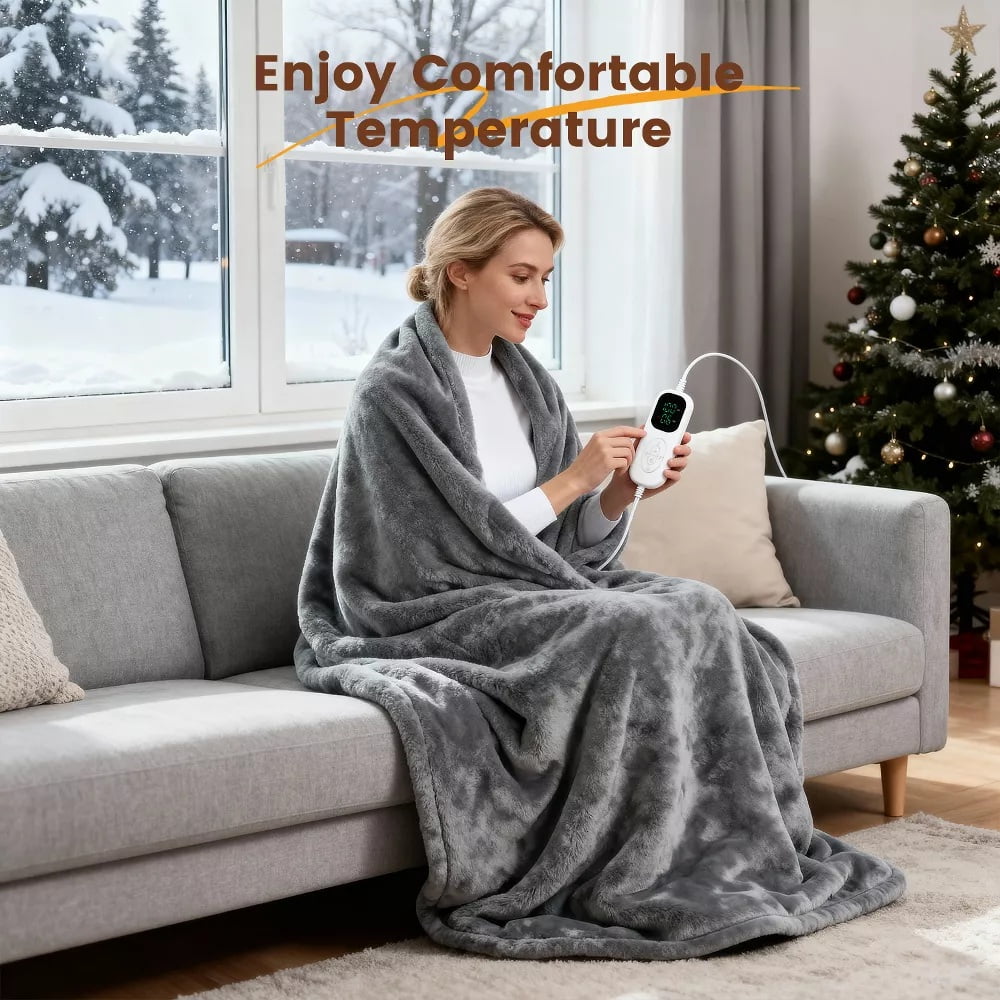 Fenbeli Heated Blanket 60 71 Throw Blanket Fast Heating Electric Blanket Soft Flannel Over-Heat Protection Gifts for Grandma Gray