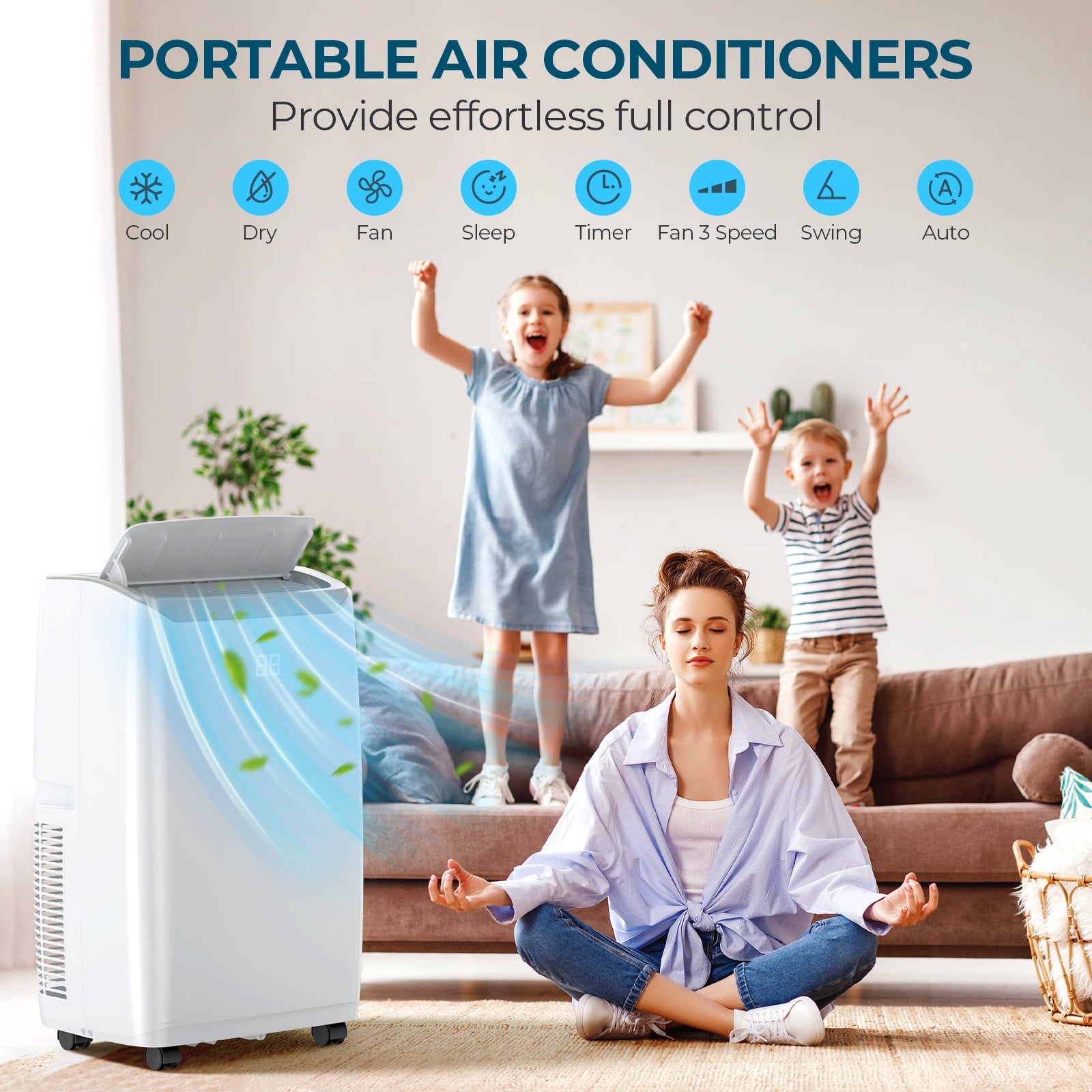 Fenbeli 12000 BTU ASHRAE 3-in-1 Portable Air Conditioner for 450 Sq.Ft with Remote Control, White