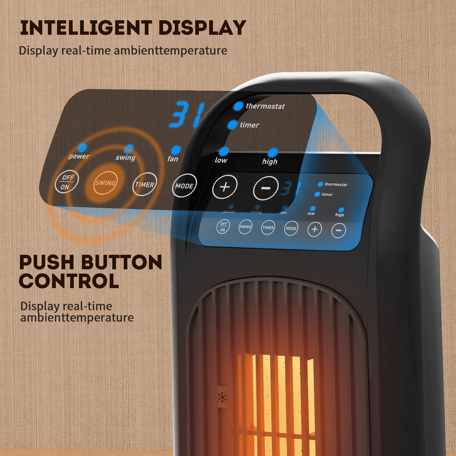Fenbeli Space Heaters for Inside, Portable Electric Heater with Remote, 60 Oscillation, 1500W PTC Ceramic Fast Safety Heater with Thermostat, ECO Mode