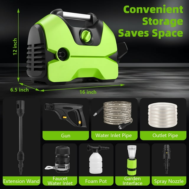 Fenbeli 3000 Max PSI Electric Pressure Washer with Hose Foam Cannon Portable to Clean Patios Cars Fences Driveways