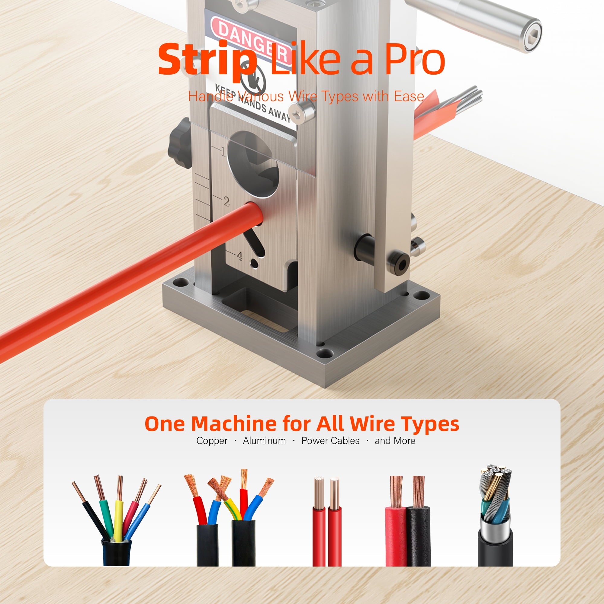 Fenbeli Manual Wire Stripping Machine 0.06-1.5in Heavy Duty with Hand Crank and Drill Powered for Scrap Copper Recycling, White