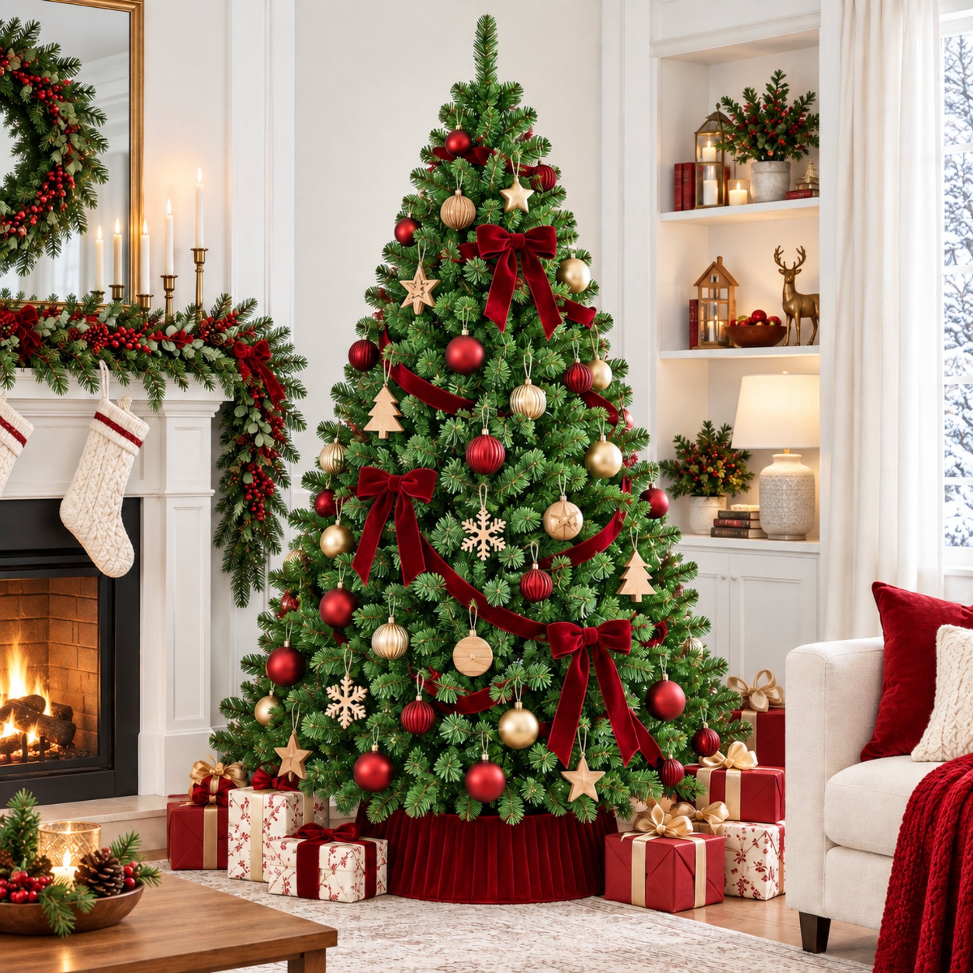 Fenbeli 6ft Artificial Christmas Tree with 1000 Branch Tips Full Green Xmas Tree for Home and Holiday Decor