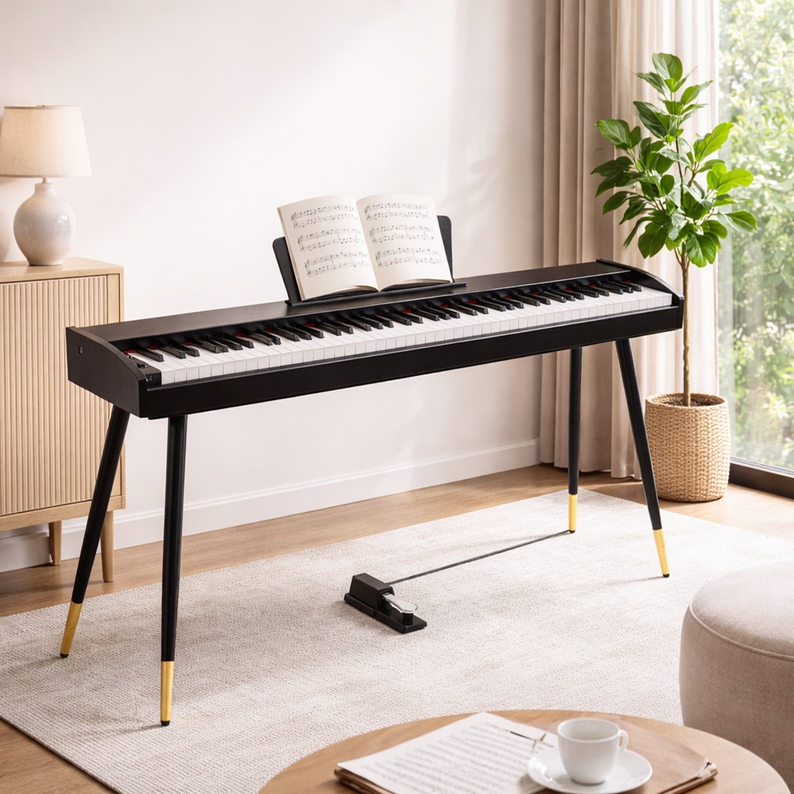 Fenbeli 88 Key Digital Piano Keyboard Full-Size Semi-Weighted Electric Piano with Sustain Pedal, Music Rest, Black