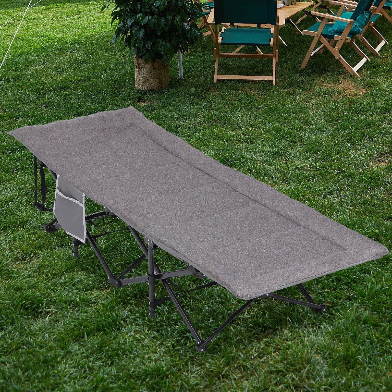 Folding Camping Cot W/Mat for Adults, Heavy Duty Outdoor Bed with Carry Bag, Travel Camp Cots