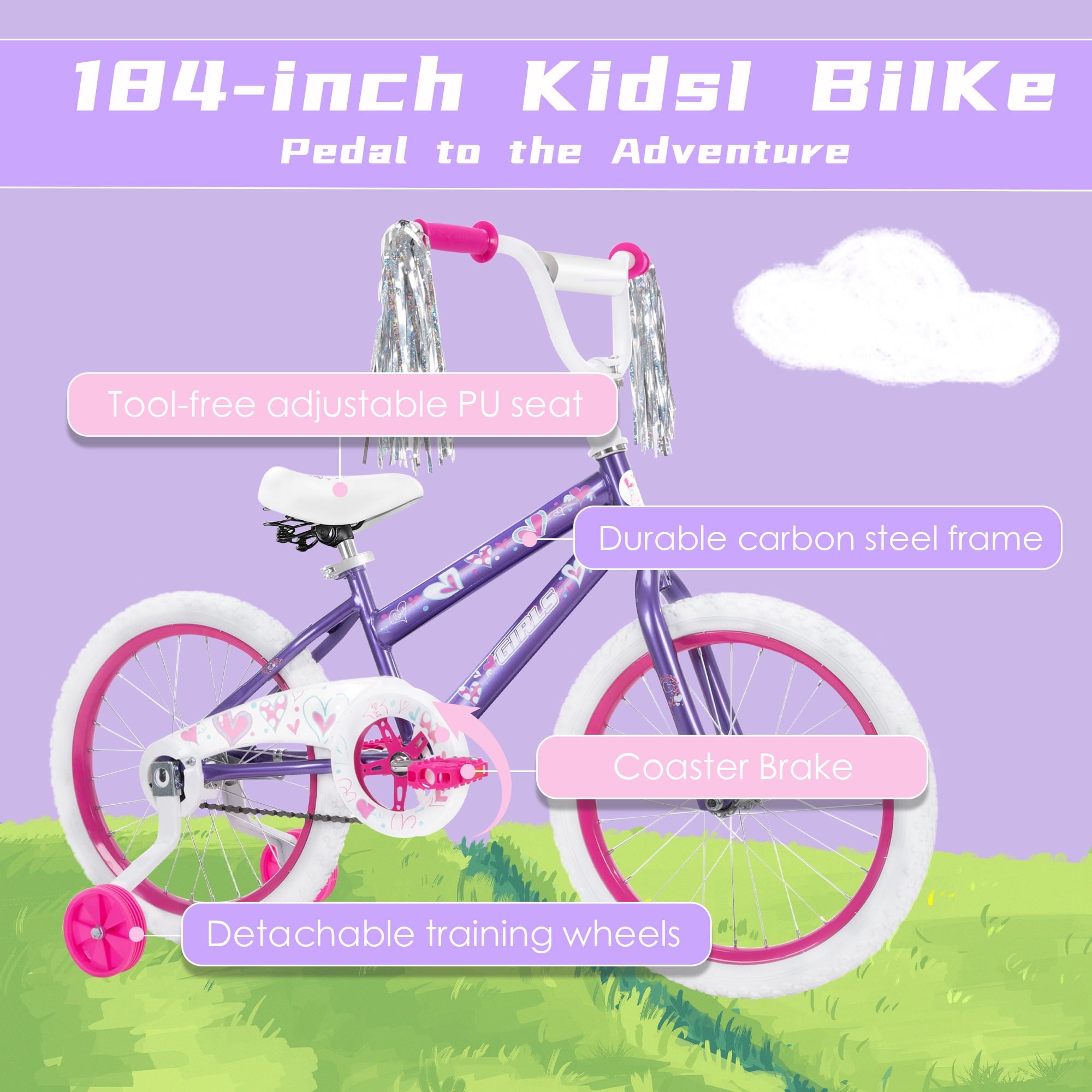 Fenbeli Kids Bike, 18 Inch Toddlers Bike with Removable Training Wheels, Adjustable Seat and Handlebar, Children's Bicycle for Girls Age 3-8 Years Old