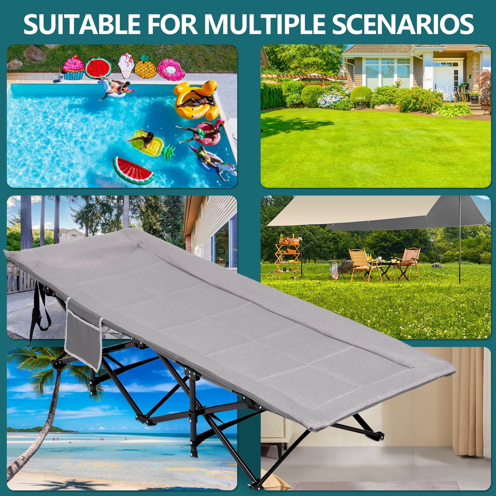 Folding Camping Cot for Adults, Padded Camp Cots for Sleeping Portable Camping Bed for Outdoor Travel Folding Cot Heavy Duty with Carry Bag