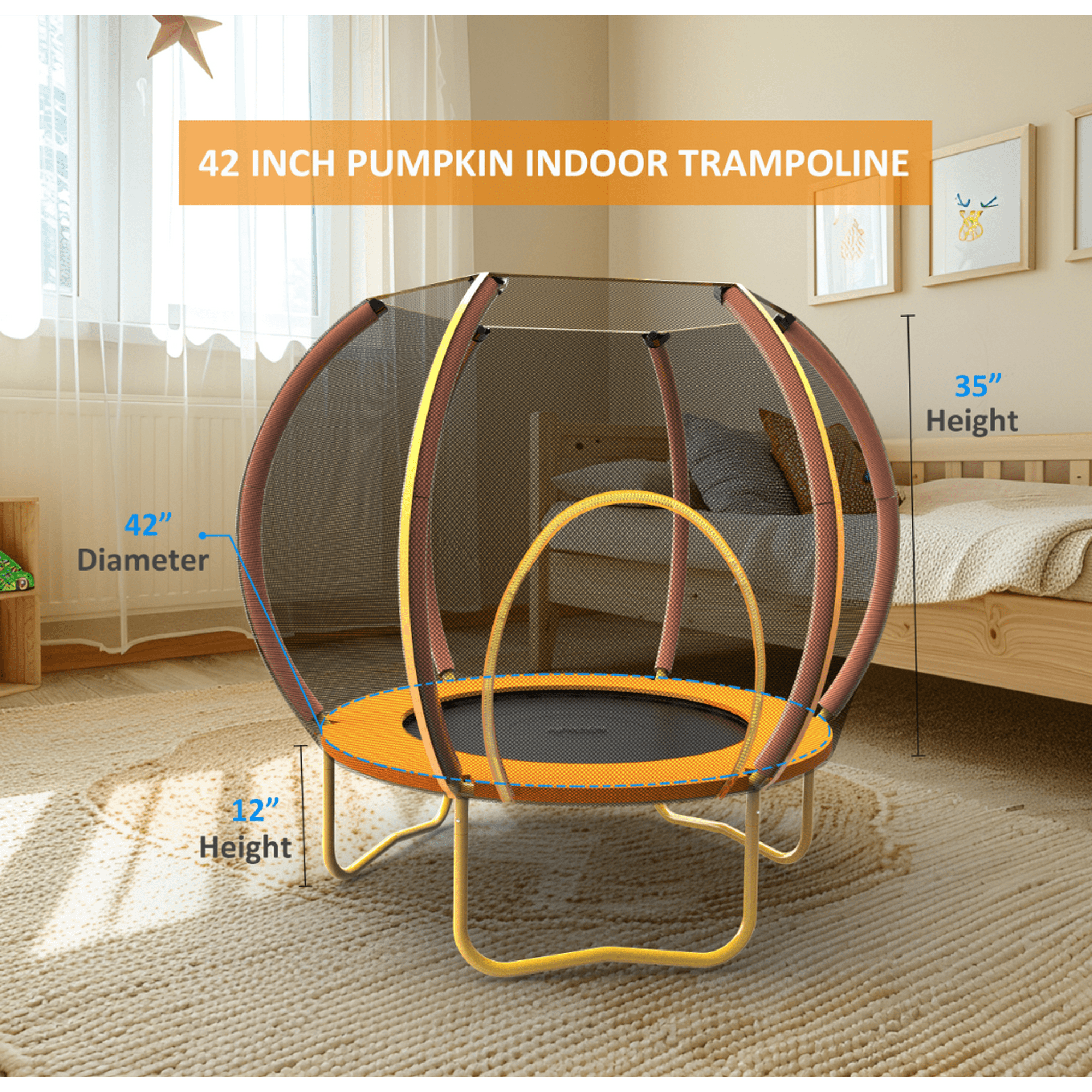 Fenbeli 42in Trampoline for Kids with Enclosure Net Mini Indoor/Outdoor Trampolines with Heavy Duty Frame