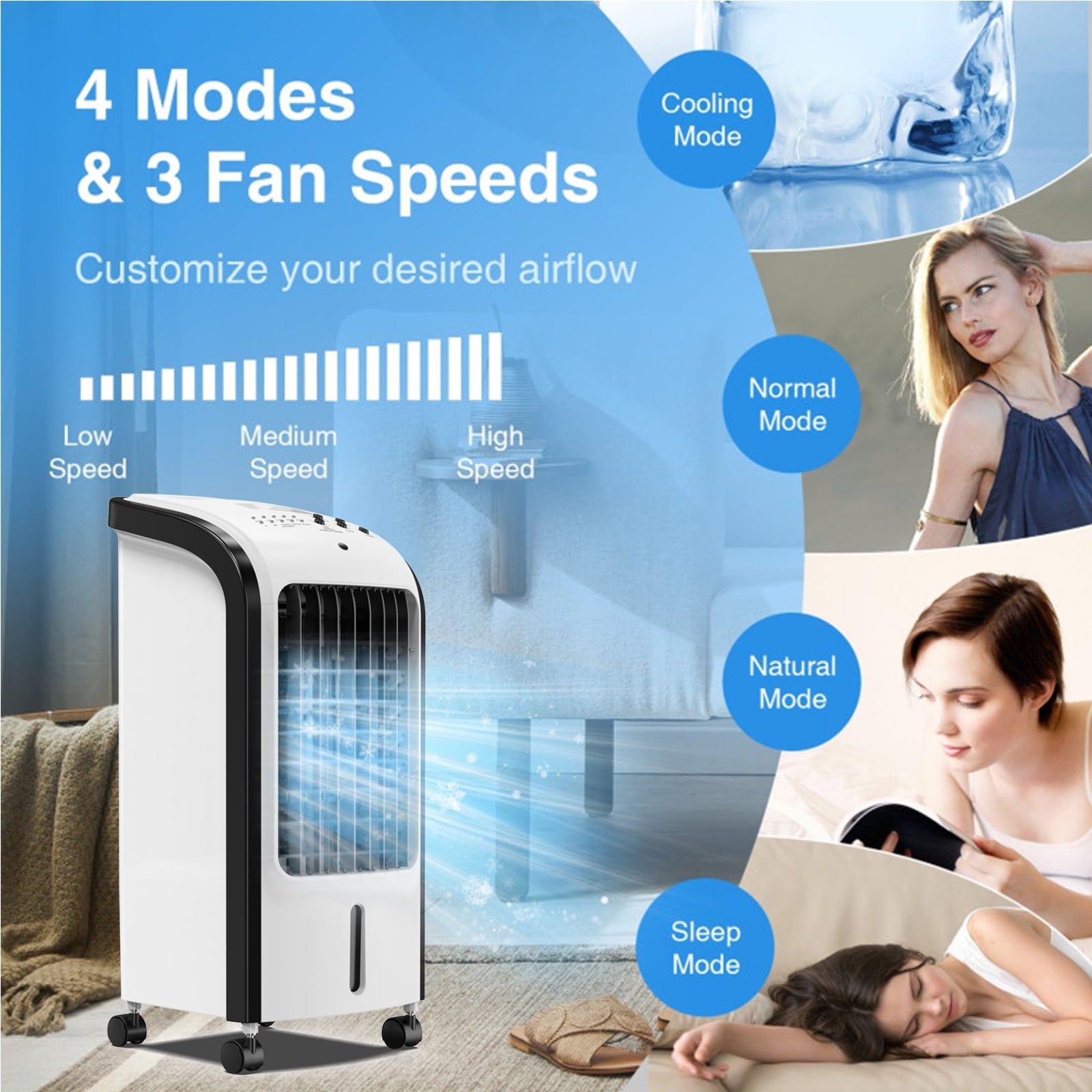 168 Evaporative Portable Air Cooler Fan and Humidifier, White