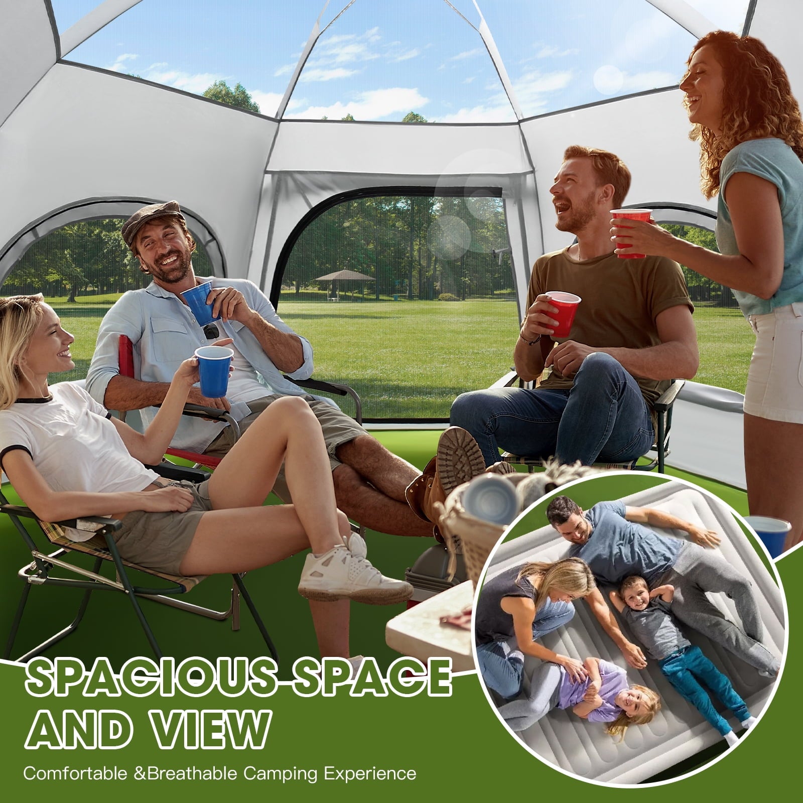 Fenbeli Camping Tent for 4 Person All-Season Family Tent with Metal Door Poles, Pop Up Tents for Camping and Hiking