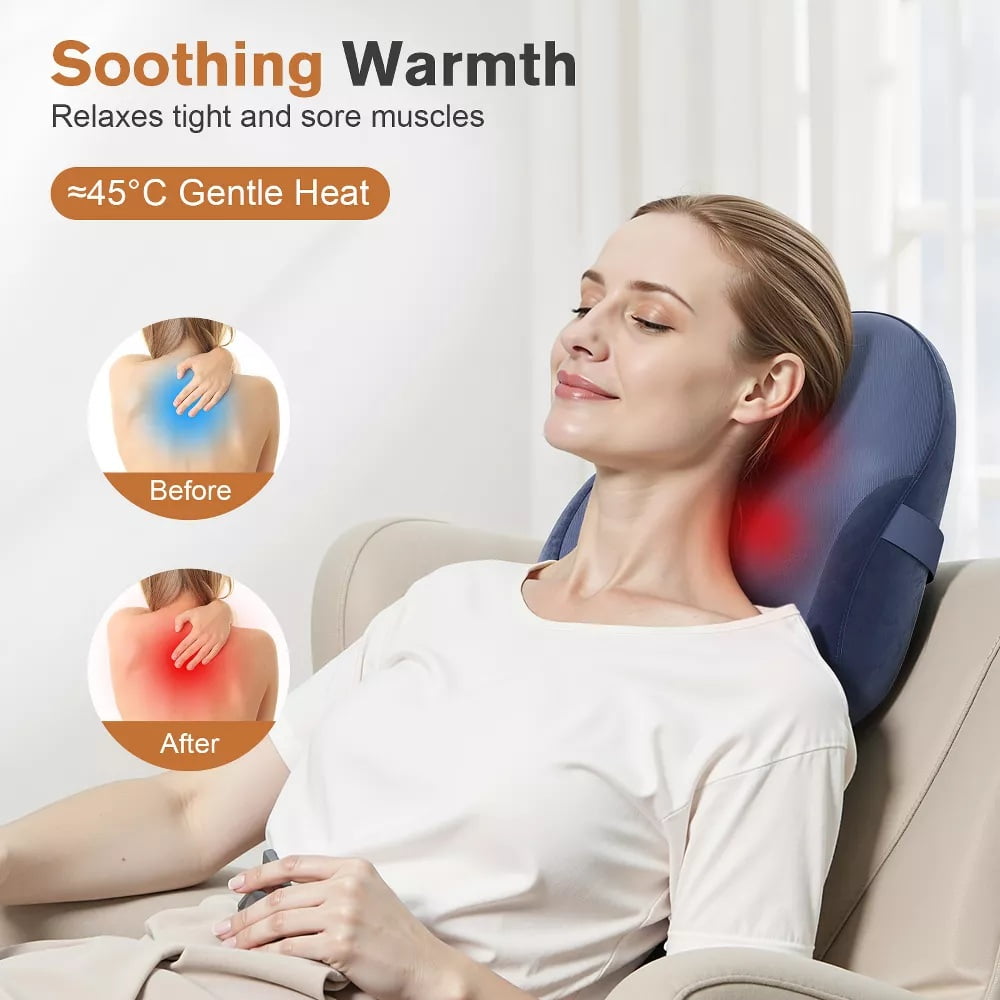 Fenbeli Shiatsu Back Massager with Heat Deep Kneading Massage Pillow for Relaxation with Memory Foam Black