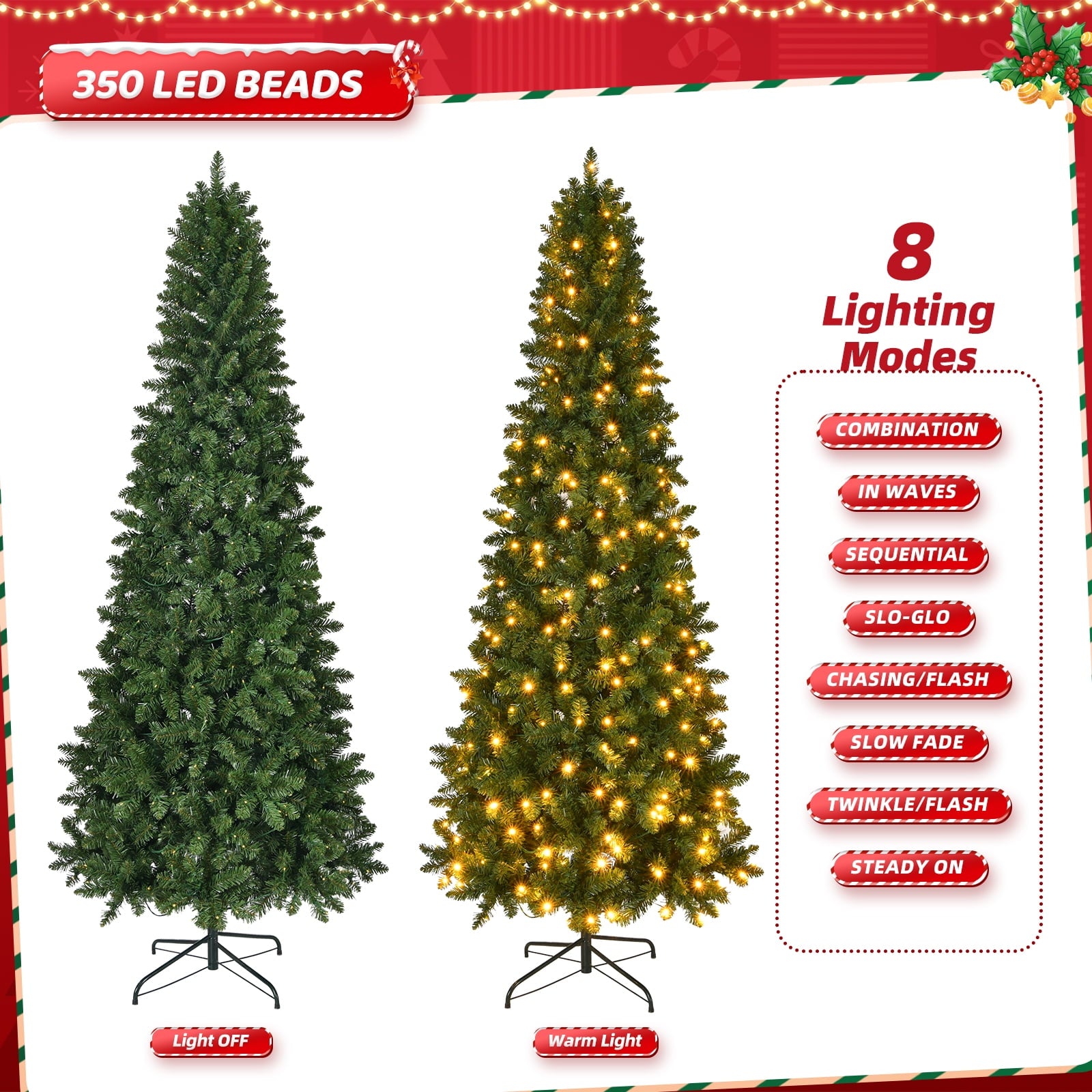 Fenbeli 7.5ft Pre-Lit Christmas Tree w/ 1075 Branches, 350 Warm White Lights