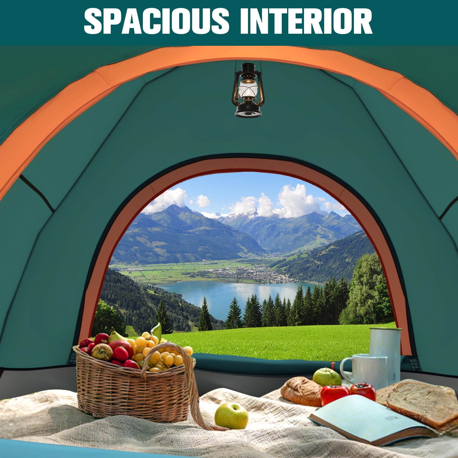 3-4 Person Instant Pop-Up Camping Tent with Carry Bag Double Layer Waterproof Tents for Beach Traveling Outdoor Green