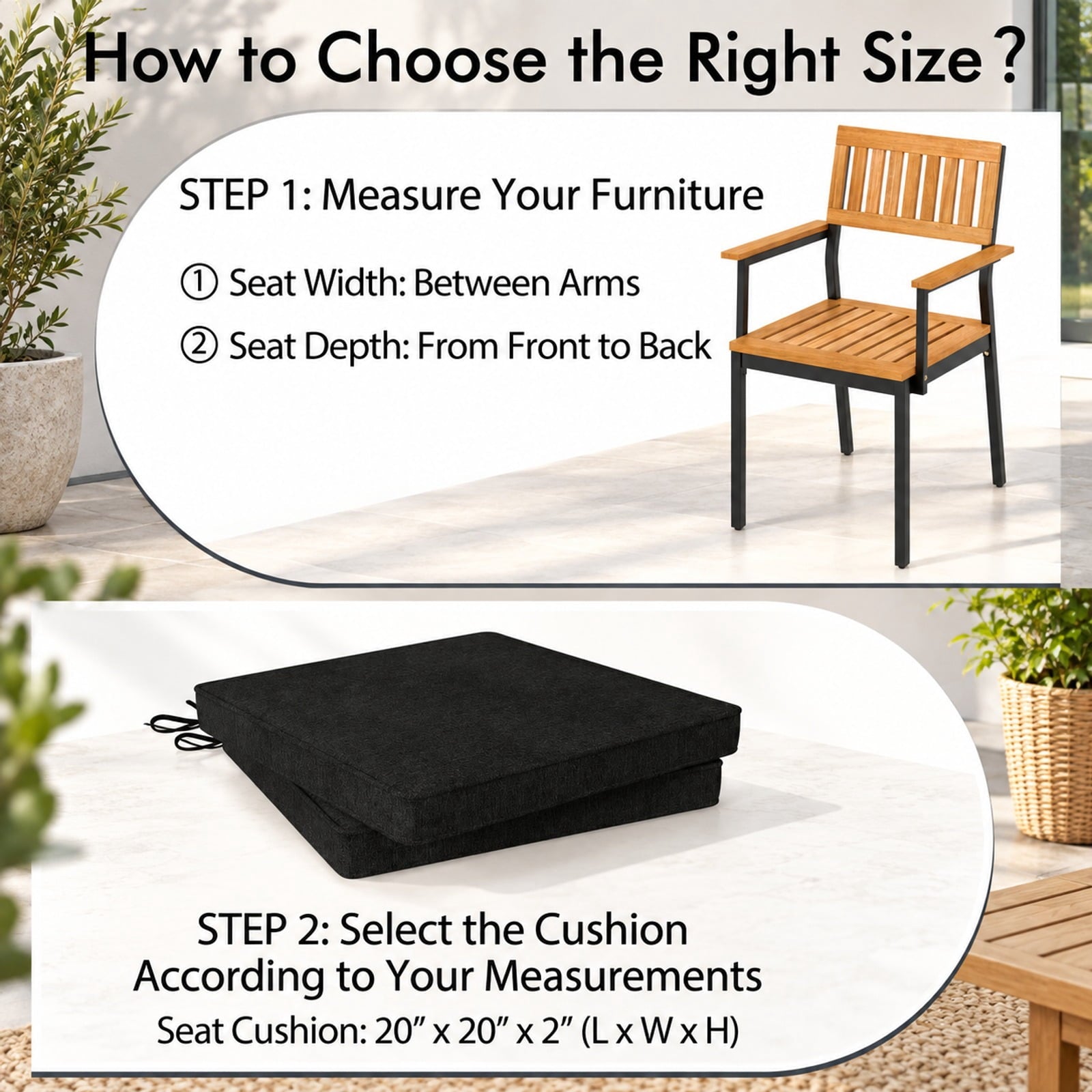 Fenbeli Outdoor Chair Cushion Set of 2 Waterproof Fade-Resistant Olefin Seat Cushions, Olefin Fabric 28D Foam Frame, Black