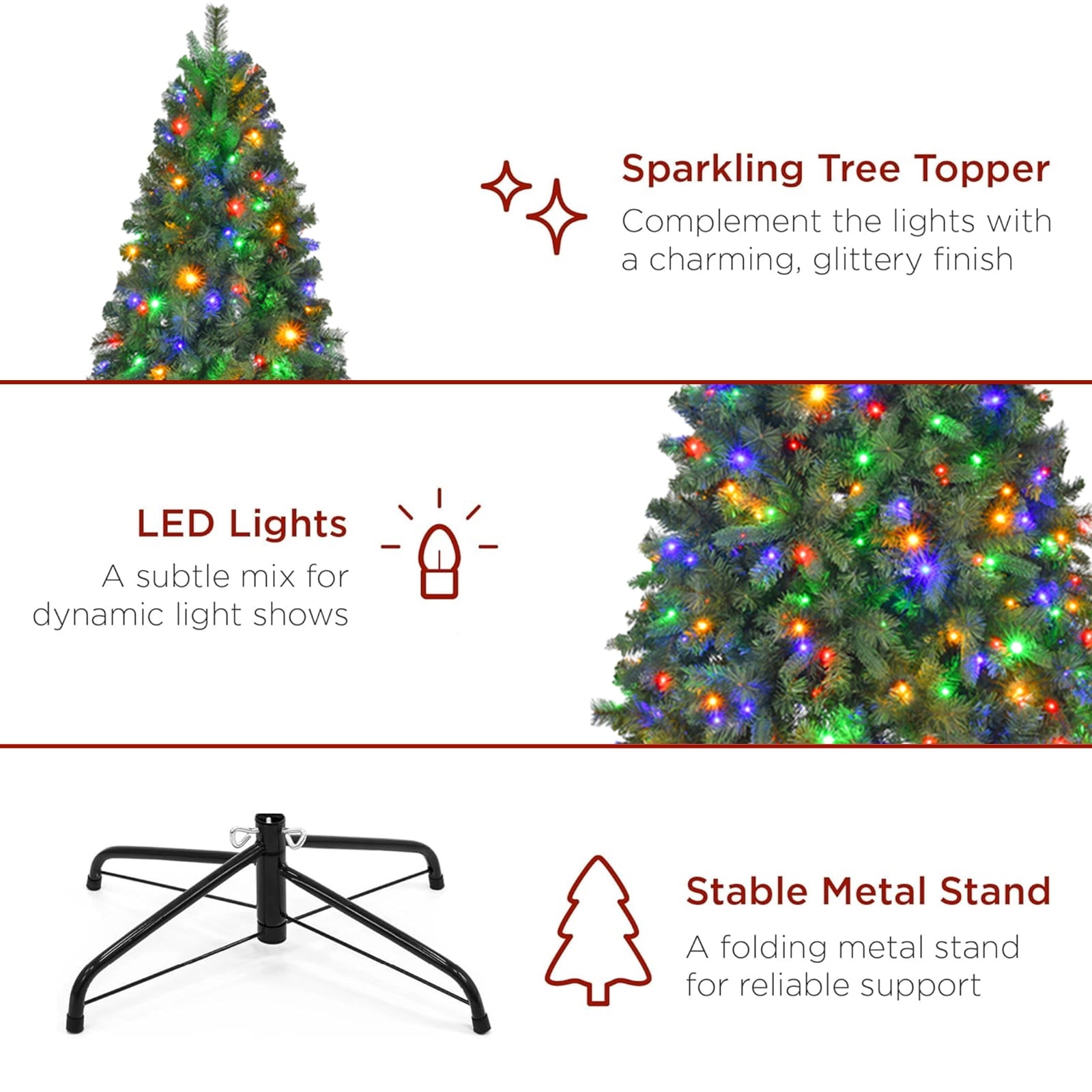 Fenbeli 6ft Pre-Lit Artificial Christmas Tree with 250 Multicolored LED Lights, 8 Sequences, Green