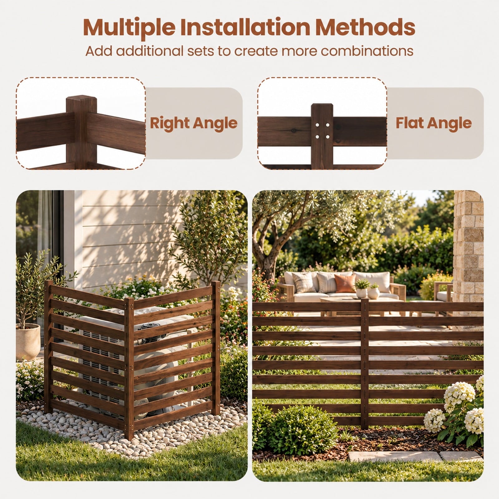 Fenbeli 2-Panel Wooden Outdoor Privacy Fence with Ground Stakes, Fir Wood Frame, Brown, Product Dimensions of Each Screen 38.5