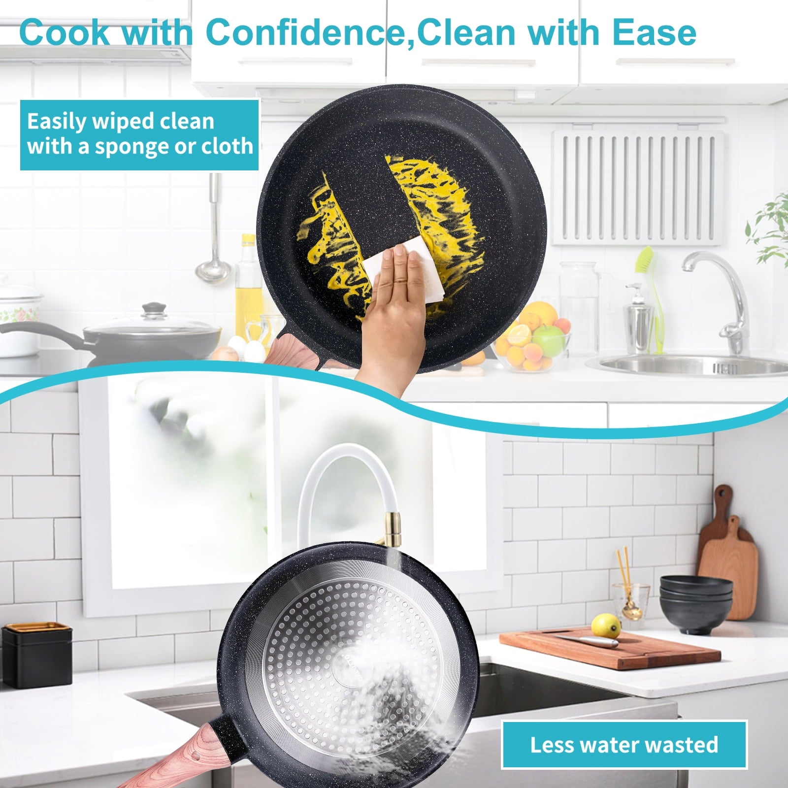 Fenbeli Pots and Pans Set Nonstick, Kitchen Cookware Set, 10 Pcs Non Stick Cooking Set with silicone spatula, Steel Gray