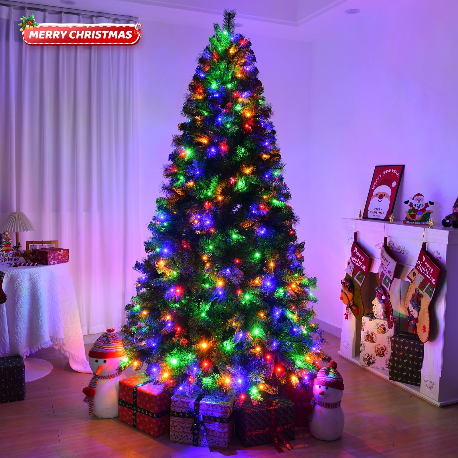 Fenbeli Pre-Lit Artificial Christmas Tree 7.5ft with 450 Clear Incandescent Mini Lights, Green