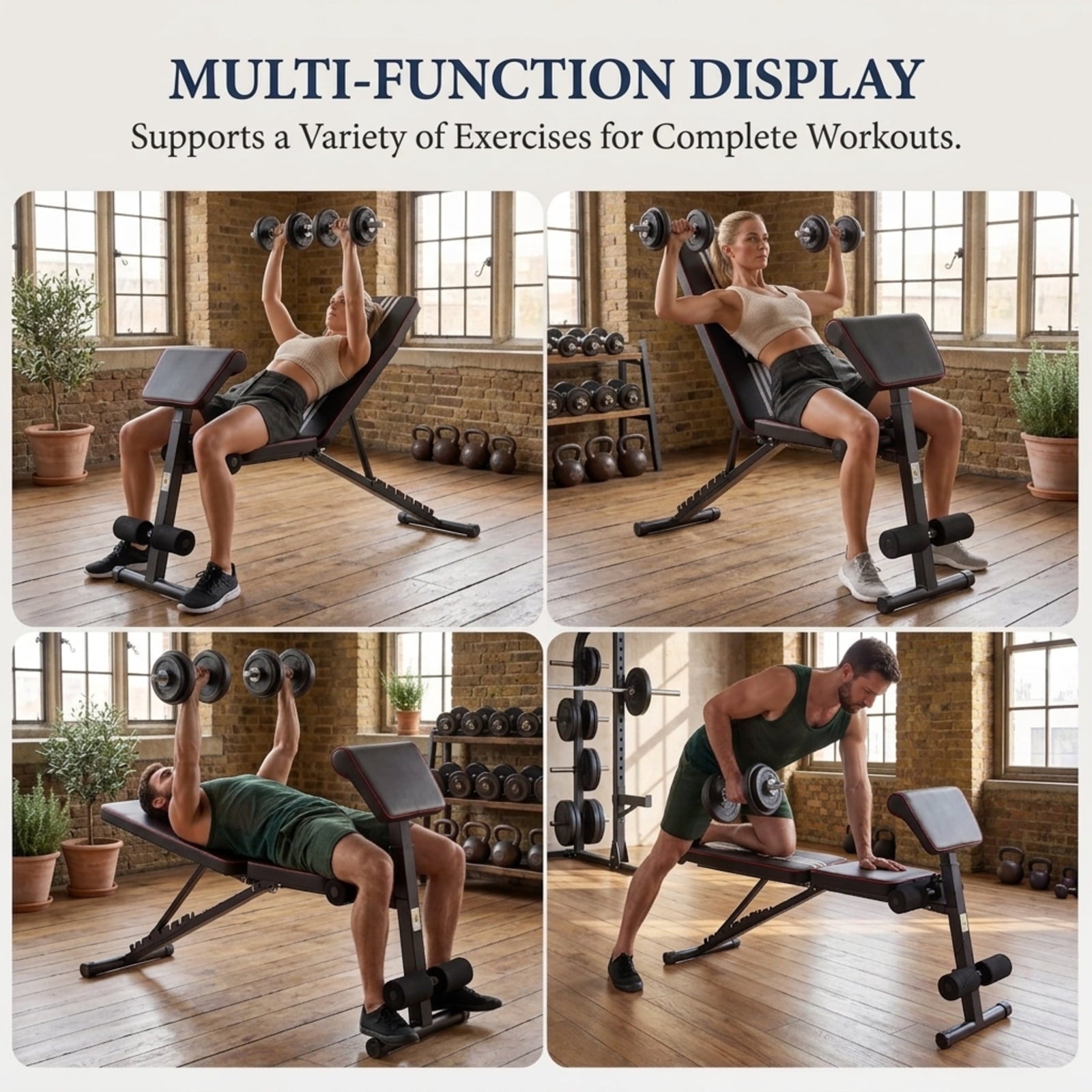 Fenbeli 12-in-1 Adjustable Weight Bench Foldable Workout Bench with 7 Backrest Positions Padded Seat for Full Body Strength Training, Black and Red