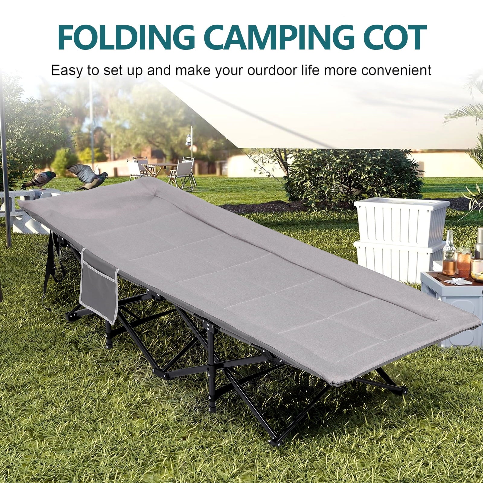 Folding Camping Cot for Adults, Padded Camp Cots for Sleeping Portable Camping Bed for Outdoor Travel Folding Cot Heavy Duty with Carry Bag