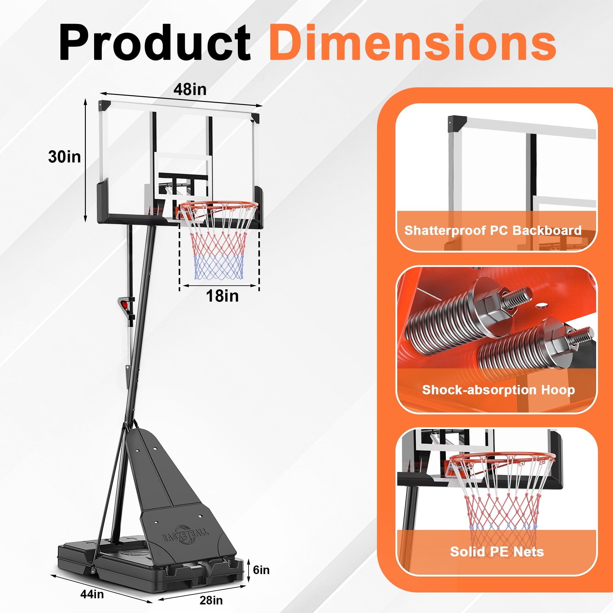 Fenbeli Basketball Hoop Outdoor, 4.8-10FT Height Adjustable Portable Basketball Hoops with 48 Inch Shatterproof Backboard, Basketball Goal System for Kids Youth and Adults in Backyard/Driveway/Indoor