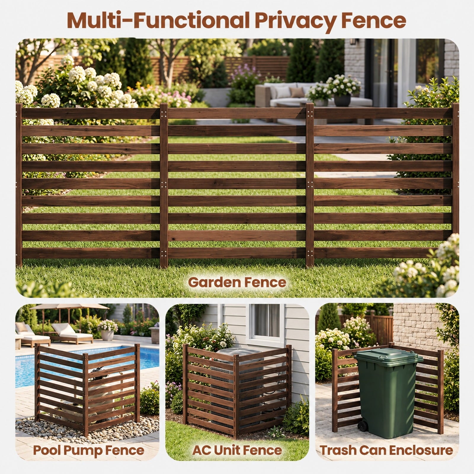Fenbeli 2-Panel Wooden Outdoor Privacy Fence with Ground Stakes, Fir Wood Frame, Brown, Product Dimensions of Each Screen 38.5